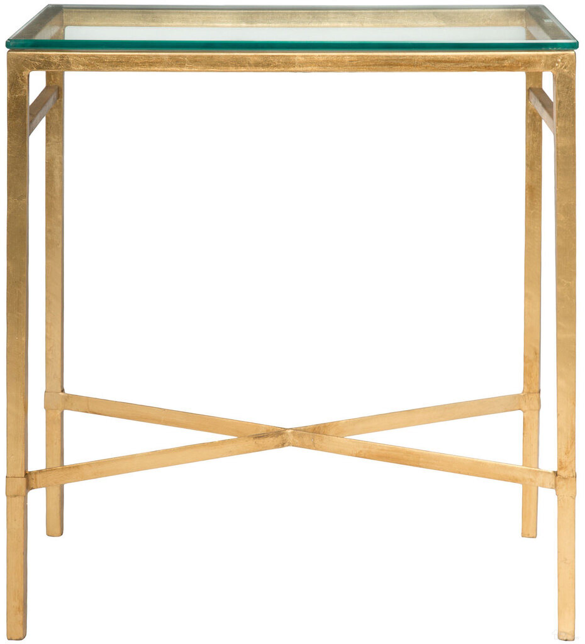 The appearance of Viggo Chairside Table In Gold and Glass designed by Safavieh Couture in the traditional interior design. This gold/glass piece of furniture  was selected by 1StopBedrooms from Viggo Collection to add a touch of cosiness and style into your home. Sku: AMH8300A. Material: Metal.