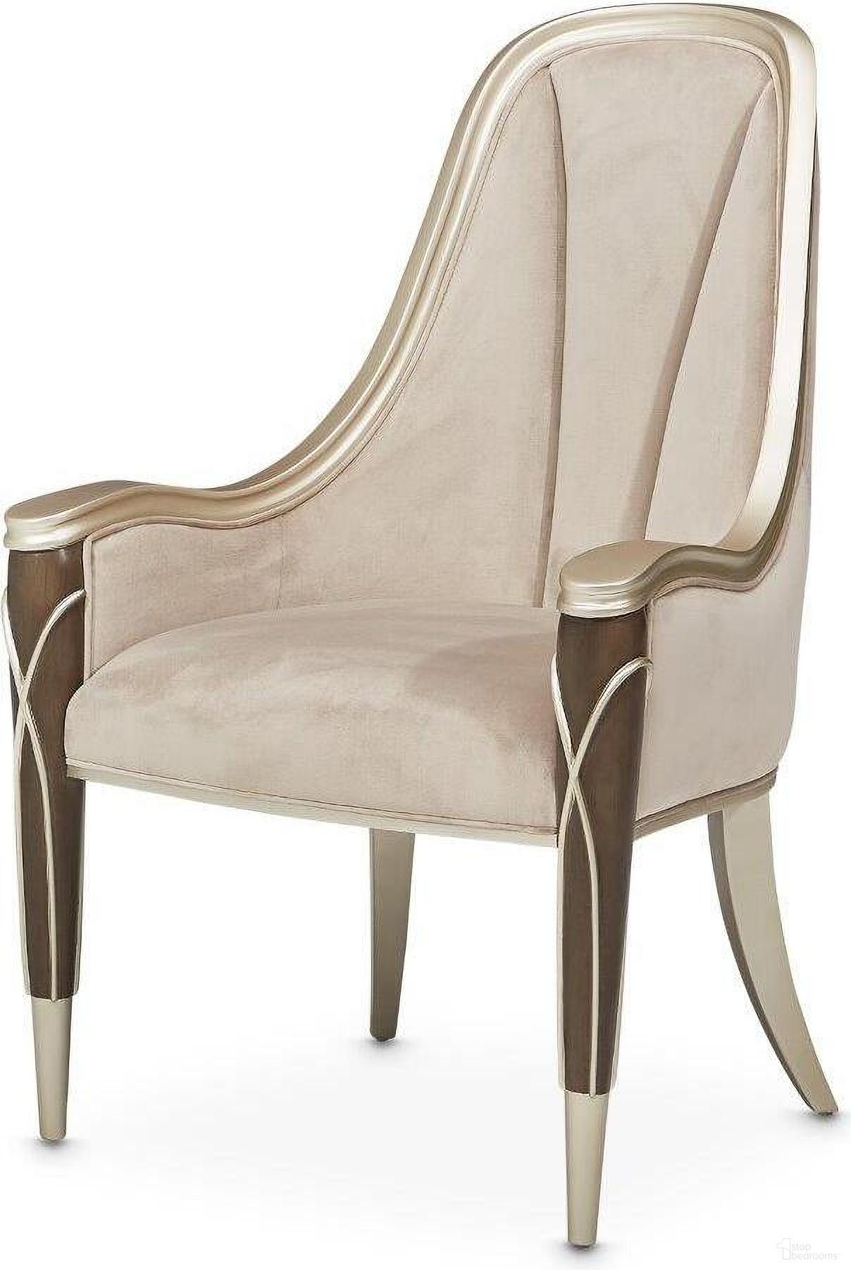 The appearance of Villa Cherie Arm Chair In Hazelnut designed by Michael Amini in the modern / contemporary interior design. This hazelnut piece of furniture  was selected by 1StopBedrooms from Villa Collection to add a touch of cosiness and style into your home. Sku: N9008004-410. Material: Polyester. Chair Type: Arm Chair.