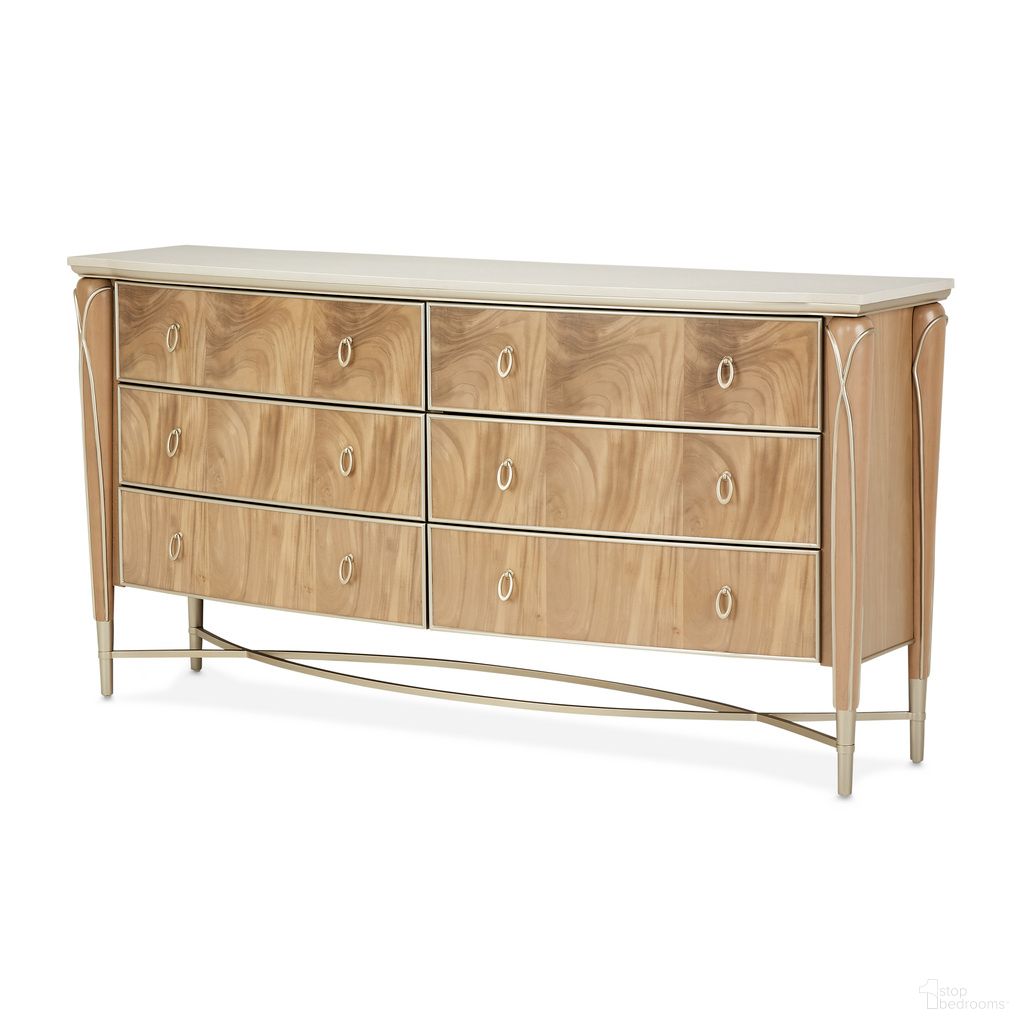 The appearance of Villa Cherie Dresser In Caramel designed by Michael Amini in the modern / contemporary interior design. This caramel piece of furniture was selected by 1StopBedrooms from Villa Cherie Collection to add a touch of cosiness and style into your home. Sku: N9008050SA-134. Material: Birch.