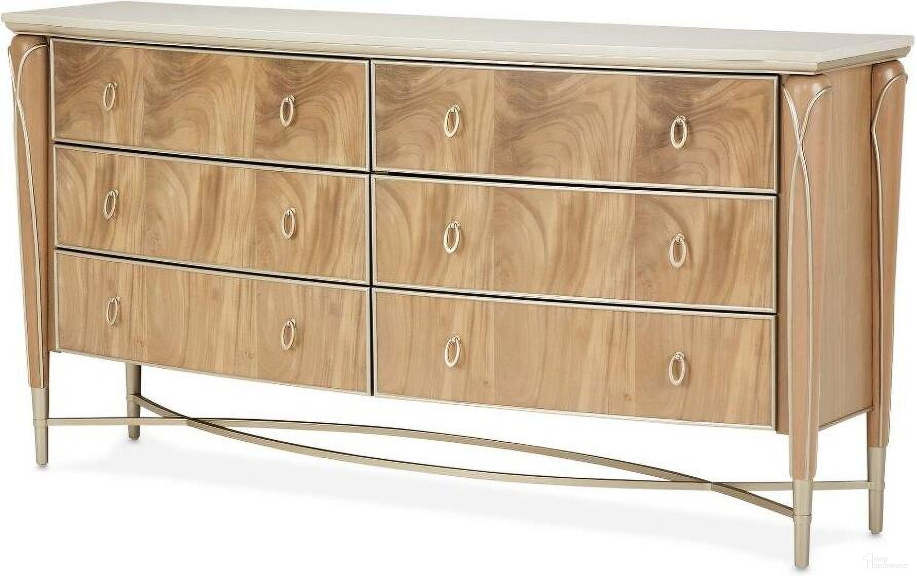 The appearance of Villa Cherie Dresser In Caramel designed by Michael Amini in the transitional interior design. This caramel piece of furniture was selected by 1StopBedrooms from Villa Collection to add a touch of cosiness and style into your home. Sku: N9008050-134. Material: Marble.