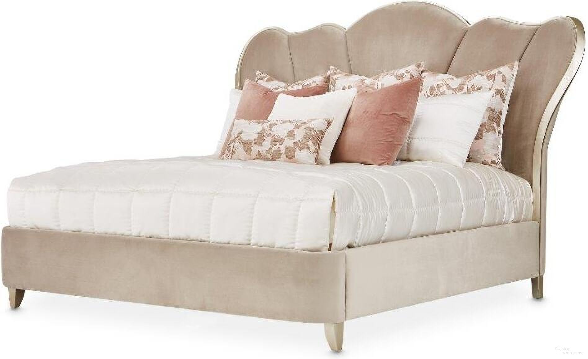 The appearance of Villa Cherie Eastern King Channel Tufted Bed In Hazelnut designed by Michael Amini in the transitional interior design. This hazelnut piece of furniture was selected by 1StopBedrooms from Villa Collection to add a touch of cosiness and style into your home. Sku: N9008017-410;N9008137-410;9000238-00. Bed Type: Panel Bed. Material: Polyester. Bed Size: King.