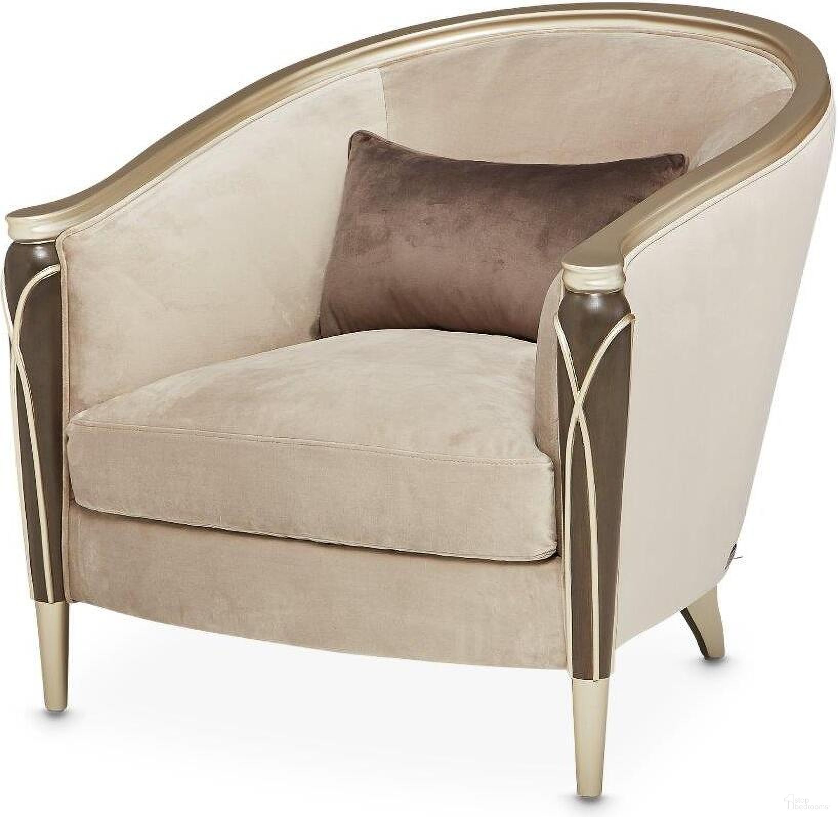 The appearance of Villa Cherie Matching Chair In Porcini/Hazelnut designed by Michael Amini in the transitional interior design. This hazelnut piece of furniture was selected by 1StopBedrooms from Villa Collection to add a touch of cosiness and style into your home. Sku: N9008835-PRCNI-410. Material: Polyester.