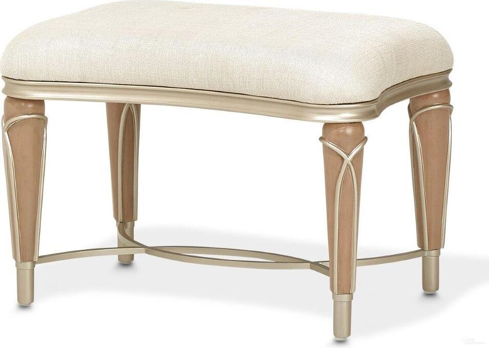 The appearance of Villa Cherie Ottoman In Pearl/Caramel designed by Michael Amini in the transitional interior design. This caramel piece of furniture was selected by 1StopBedrooms from Villa Collection to add a touch of cosiness and style into your home. Sku: N9008875-PEARL-134. Material: Linen.