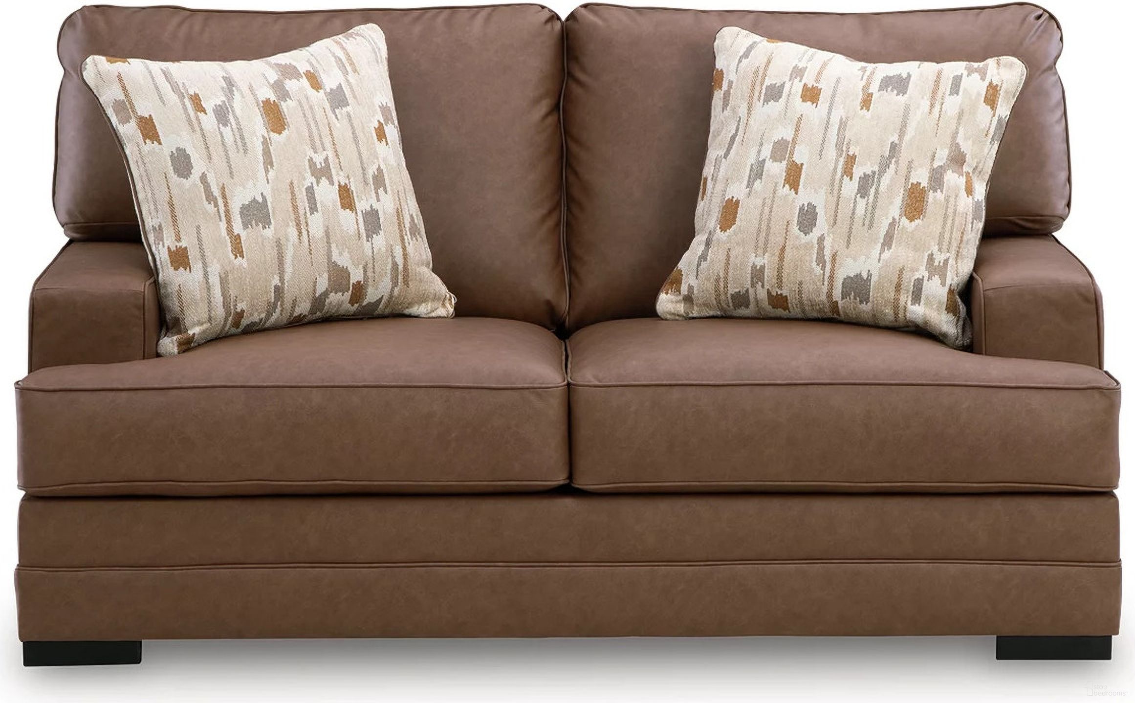 The appearance of VillaCourt Loveseat In Caramel designed by Signature Design by Ashley in the modern / contemporary interior design. This caramel piece of furniture was selected by 1StopBedrooms from VillaCourt Collection to add a touch of cosiness and style into your home. Sku: 7490935. Material: Faux Leather.