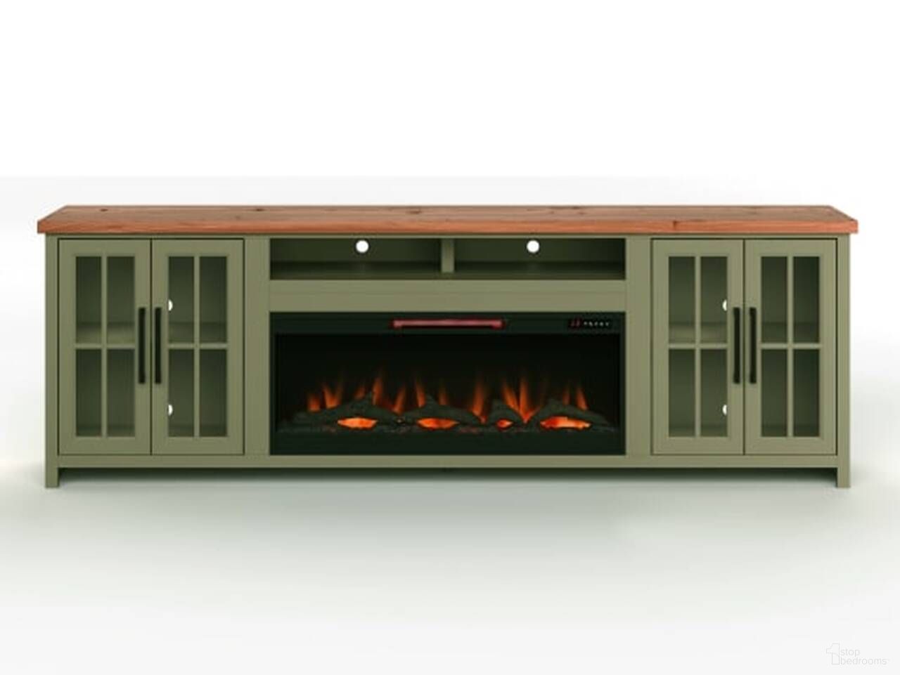 The appearance of Vineyard 97 Inch Fireplace TV Stand Console In Sage and Fruitwood designed by Legends Home in the country / farmhouse interior design. This sage/fruitwood piece of furniture was selected by 1StopBedrooms from Vineyard Collection to add a touch of cosiness and style into your home. Sku: VY5410E.SFL. Material: Poplar Solid.