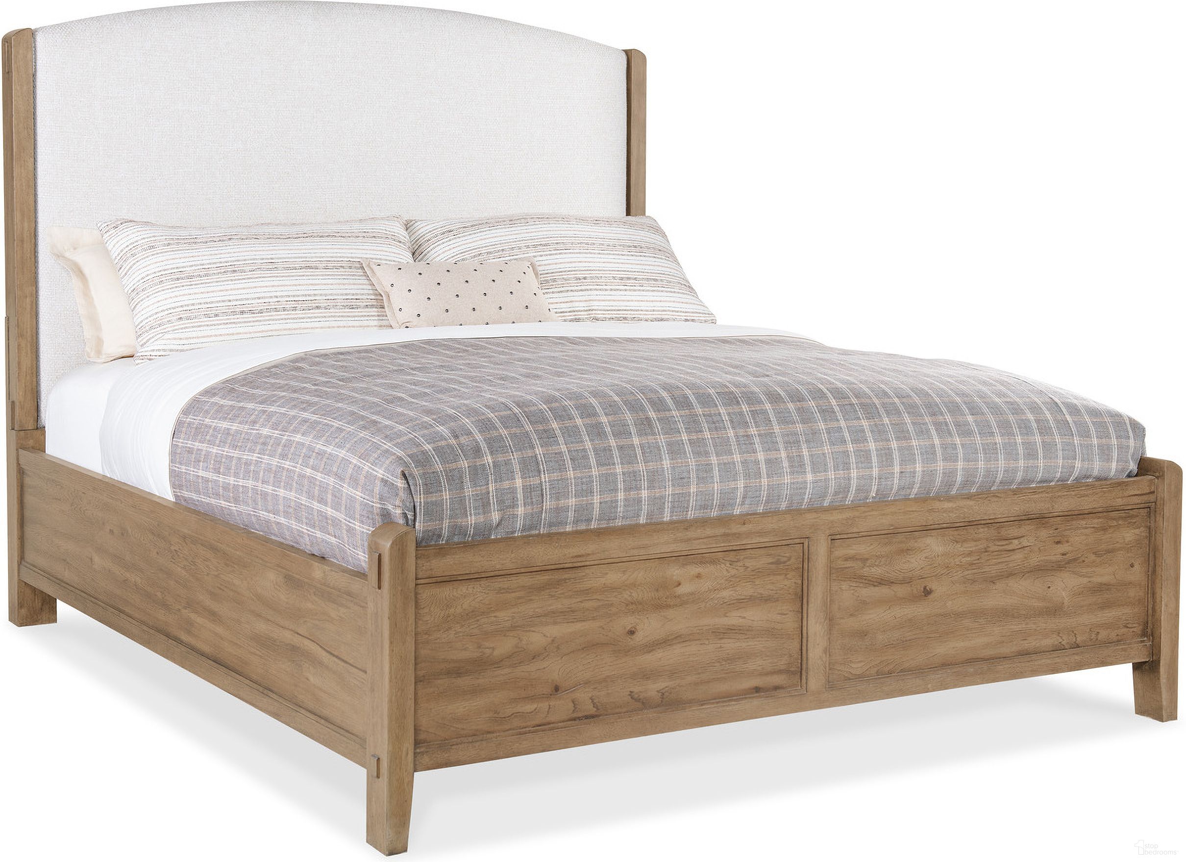 The appearance of Vineyard Row California King Upholstered Bed In Beige designed by Hooker in the transitional interior design. This beige piece of furniture  was selected by 1StopBedrooms from Vineyard Row Collection to add a touch of cosiness and style into your home. Sku: 6952-90860-80. Bed Size: California King. Bed Type: Upholstered Bed. Material: Hickory.