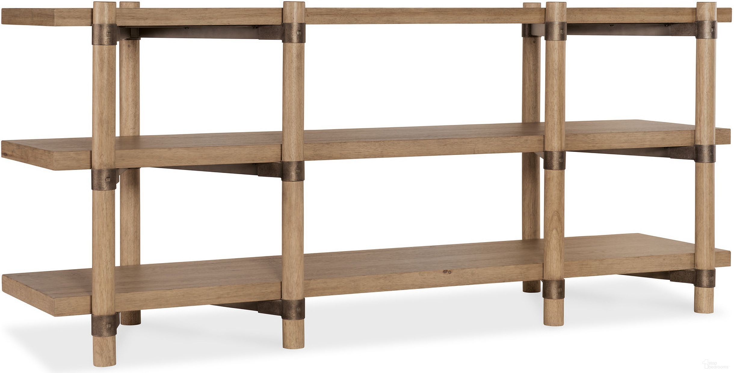 The appearance of Vineyard Row Console In Light Wood designed by Hooker in the transitional interior design. This light wood piece of furniture  was selected by 1StopBedrooms from Vineyard Row Collection to add a touch of cosiness and style into your home. Sku: 6952-55470-80. Material: Hickory.
