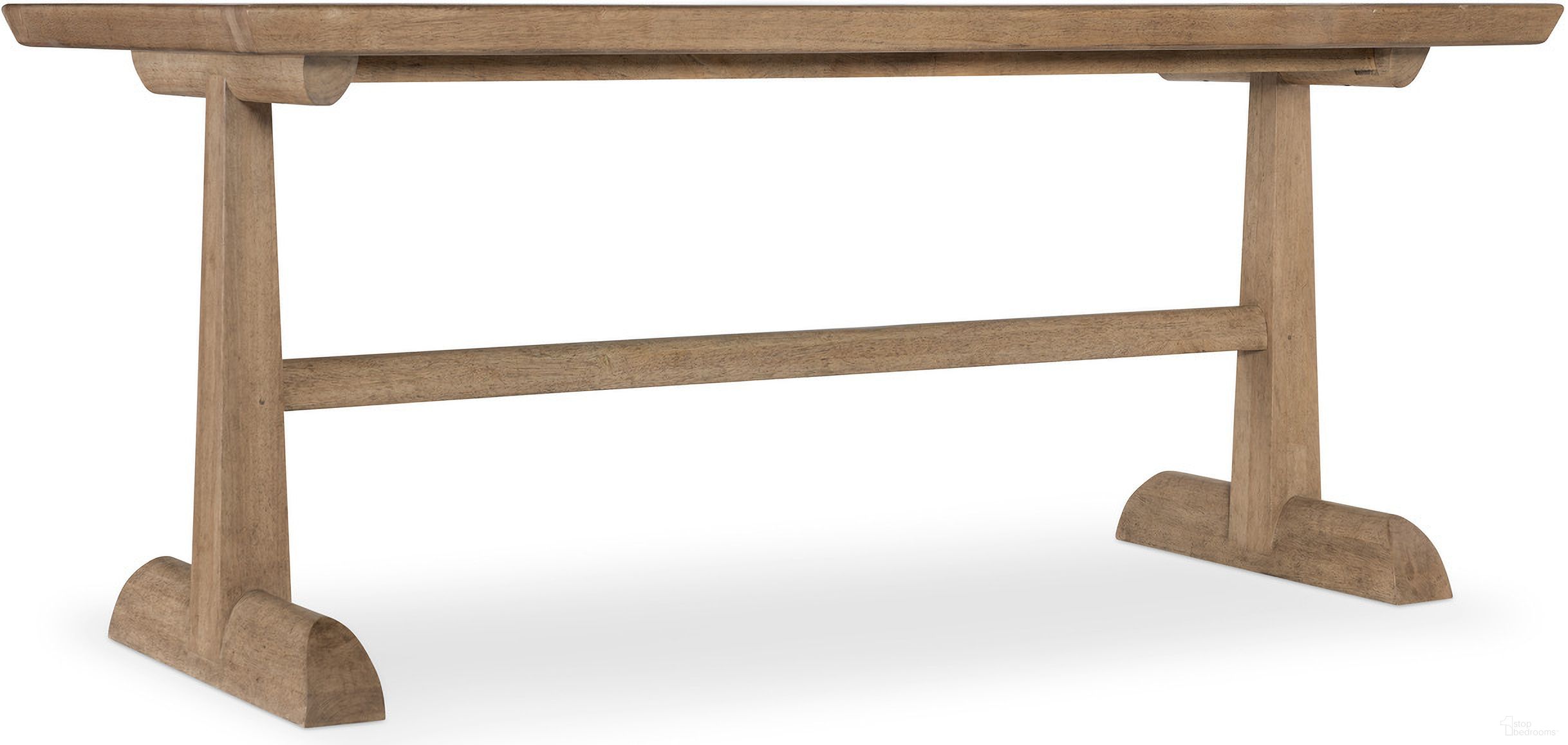 The appearance of Vineyard Row Friendship Table In Light Wood designed by Hooker in the transitional interior design. This light wood piece of furniture was selected by 1StopBedrooms from Vineyard Row Collection to add a touch of cosiness and style into your home. Sku: 6952-75206-80. Table Base Style: Trestle. Table Top Shape: Rectangular. Size: 36" x 84". Material: Hickory.