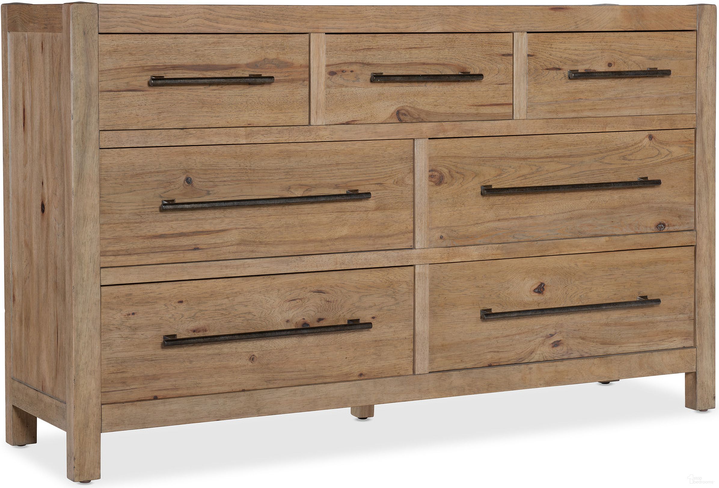 The appearance of Vineyard Row Seven Drawer Dresser In Light Wood designed by Hooker in the transitional interior design. This light wood piece of furniture was selected by 1StopBedrooms from Vineyard Row Collection to add a touch of cosiness and style into your home. Sku: 6952-90002-80. Material: Hickory.