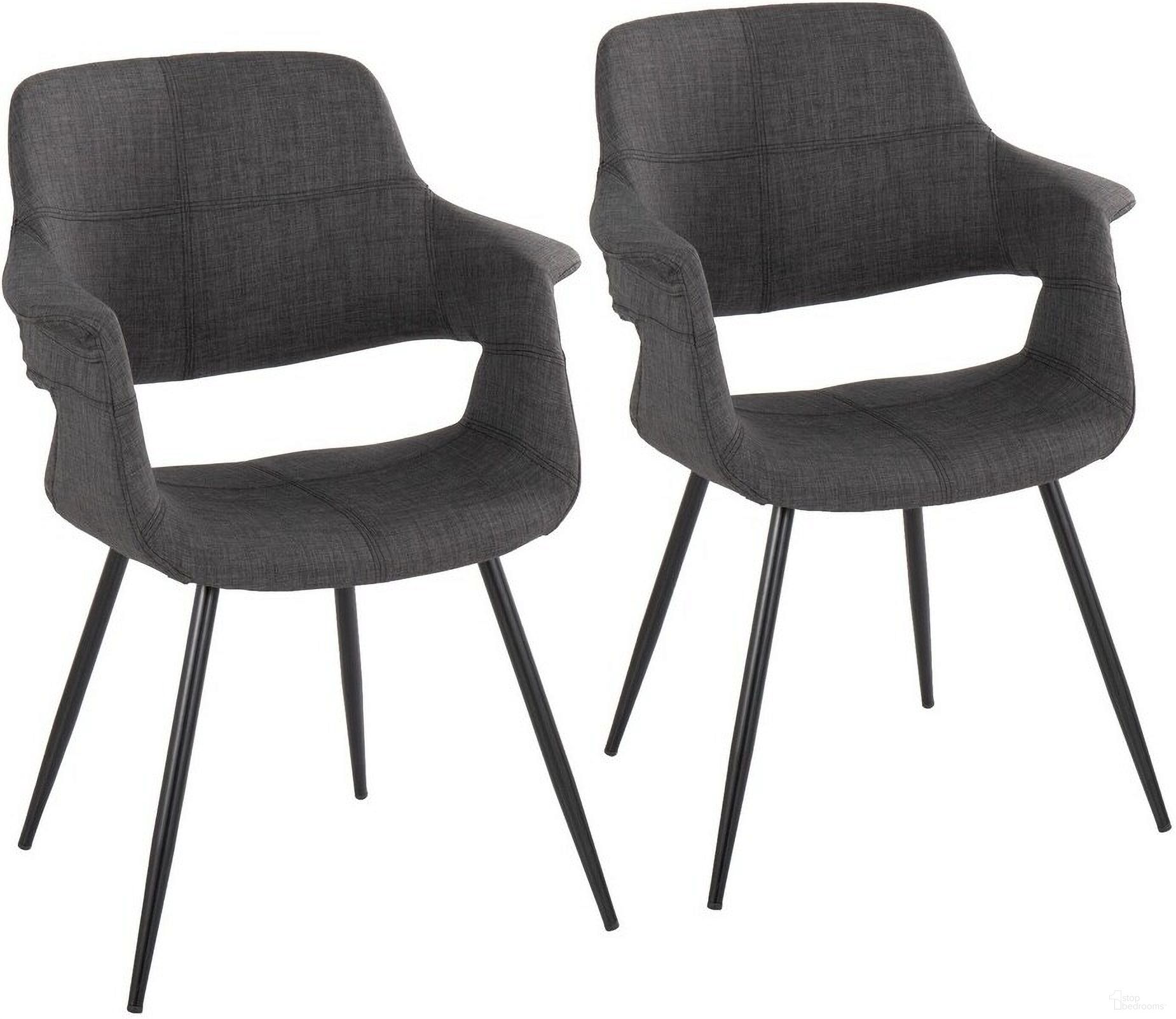 The appearance of Vintage Flair Chair Set of 2 In Grey/Black designed by Lumisource in the transitional interior design. This charcoal piece of furniture was selected by 1StopBedrooms from Vintage Flair Collection to add a touch of cosiness and style into your home. Sku: CH-VFL-MTPR1 BKCHAR2. Material: Metal. Chair Type: Arm Chair.