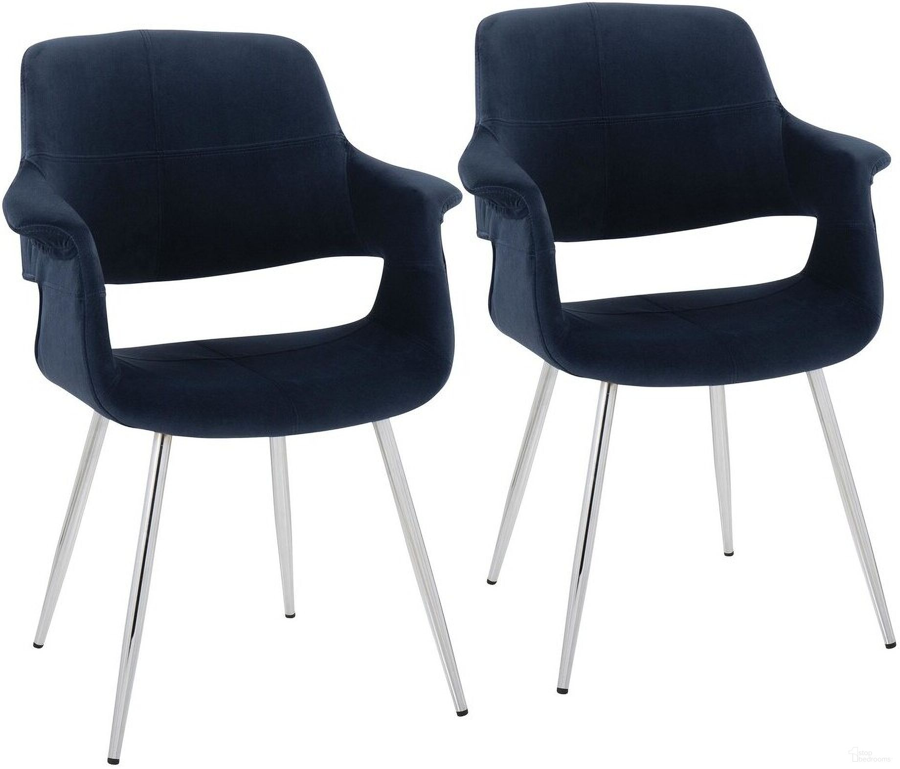 The appearance of Vintage Flair Chair Set of 2 In Blue/Chrome designed by Lumisource in the glam interior design. This blue piece of furniture was selected by 1StopBedrooms from Vintage Flair Collection to add a touch of cosiness and style into your home. Sku: CH-VFLV-MTPR1 CHRBU2. Material: Metal. Chair Type: Arm Chair.