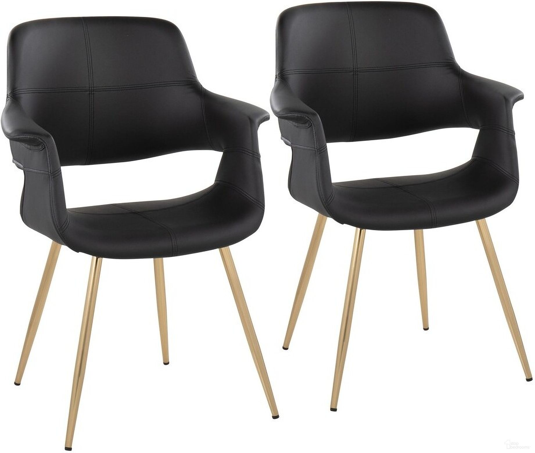 The appearance of Vintage Flair Chair Set of 2 In Black/Gold designed by Lumisource in the glam interior design. This black/gold piece of furniture was selected by 1StopBedrooms from Vintage Flair Collection to add a touch of cosiness and style into your home. Sku: CH-VFLPU-MTPR1 AUBK2. Material: Faux Leather. Chair Type: Arm Chair.