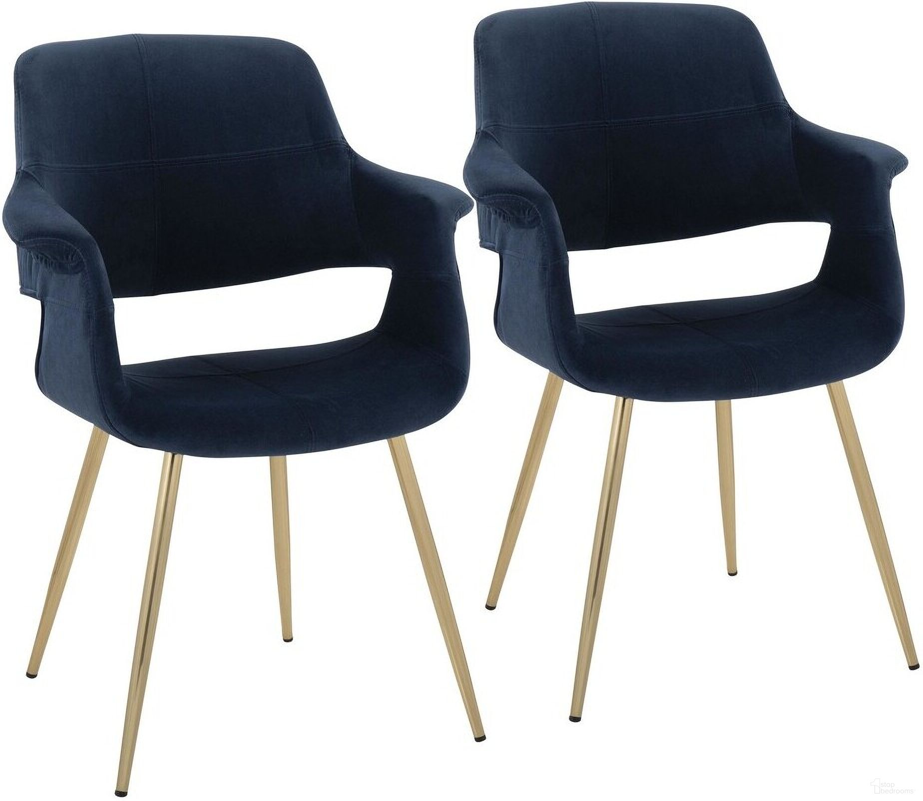 The appearance of Vintage Flair Chair Set of 2 In Blue/Gold designed by Lumisource in the glam interior design. This blue piece of furniture was selected by 1StopBedrooms from Vintage Flair Collection to add a touch of cosiness and style into your home. Sku: CH-VFLV-MTPR1 AUBU2. Material: Metal. Chair Type: Arm Chair.