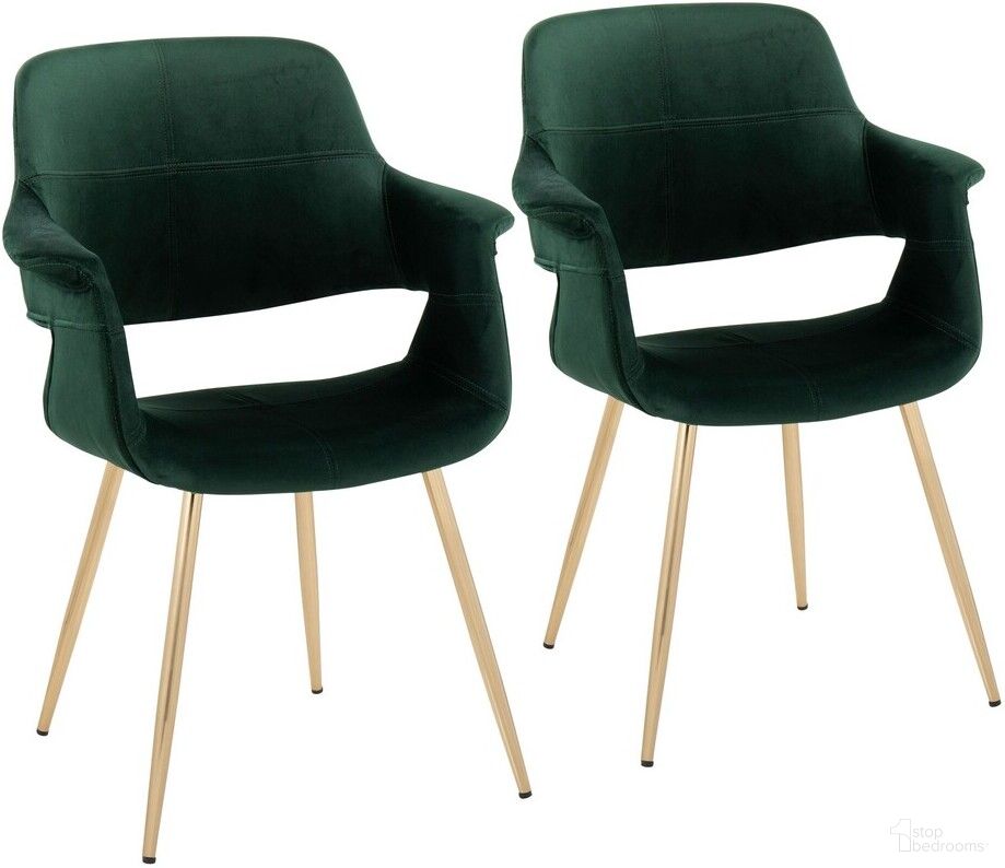 The appearance of Vintage Flair Chair Set of 2 In Green/Gold designed by Lumisource in the glam interior design. This green piece of furniture  was selected by 1StopBedrooms from Vintage Flair Collection to add a touch of cosiness and style into your home. Sku: CH-VFLV-MTPR1 AUGN2. Material: Metal. Chair Type: Arm Chair.