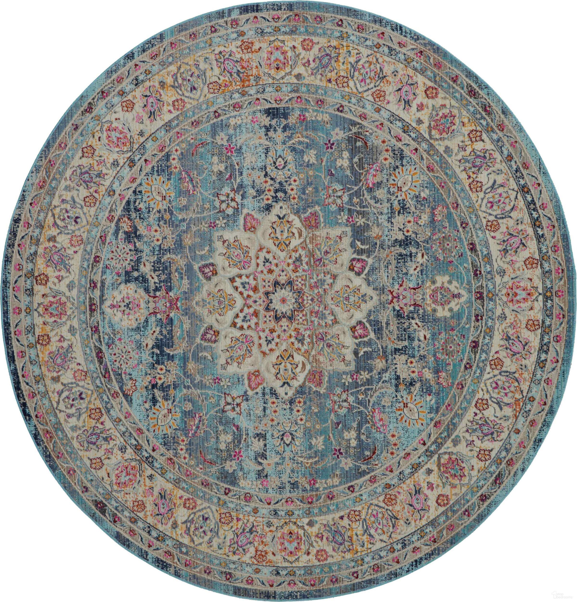 Vintage Kashan Blue 4' x 4' Round Area Rug