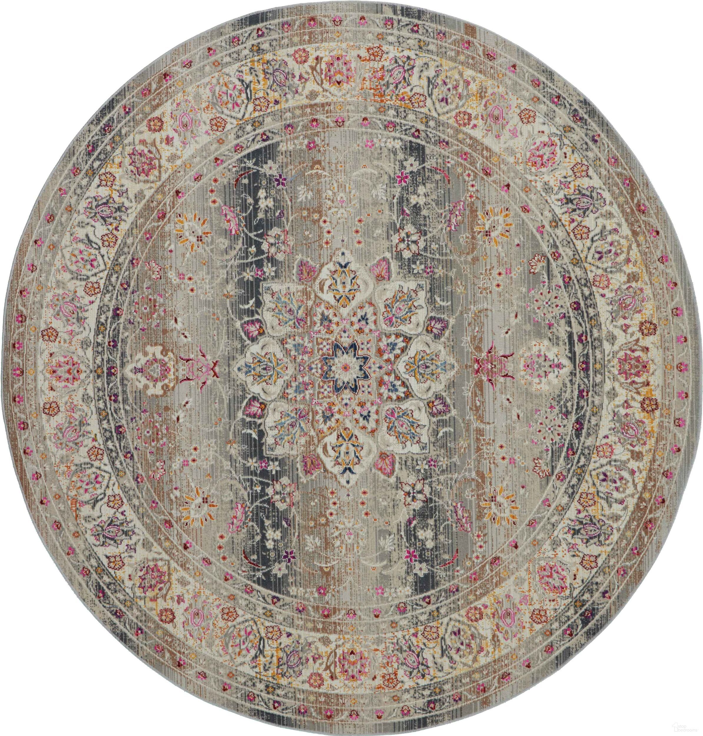 Vintage Kashan Grey 4' x 4' Round Area Rug
