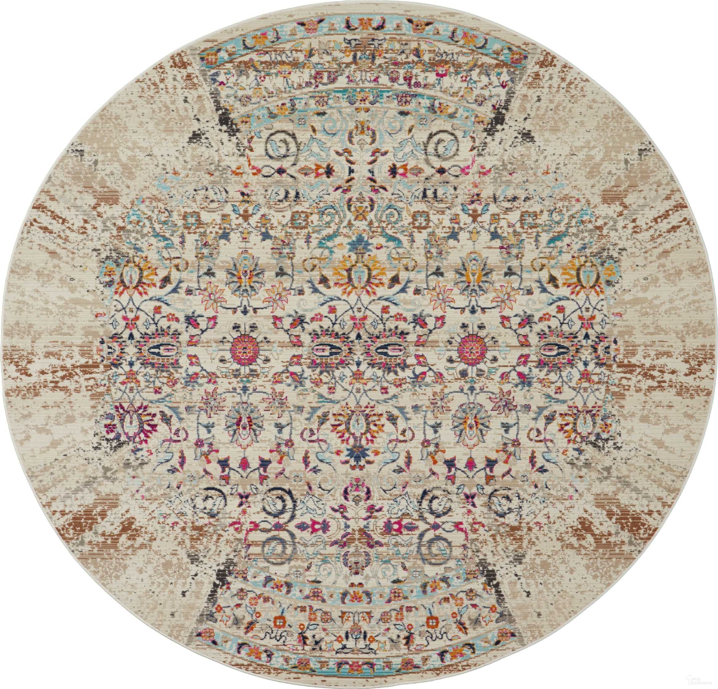 Vintage Kashan Ivory 4' x 4' Round Area Rug