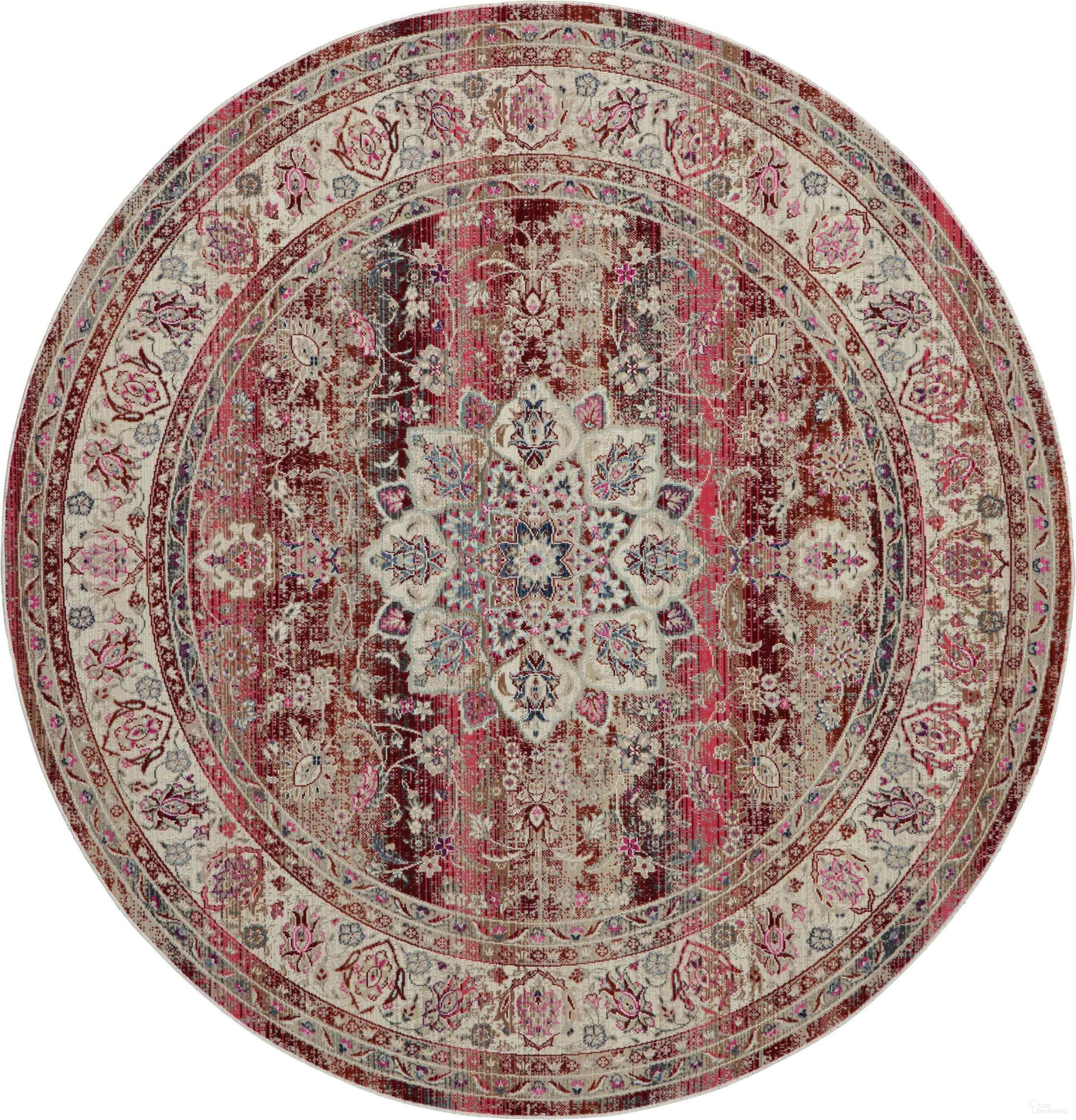 Vintage Kashan Red 4' x 4' Round Area Rug