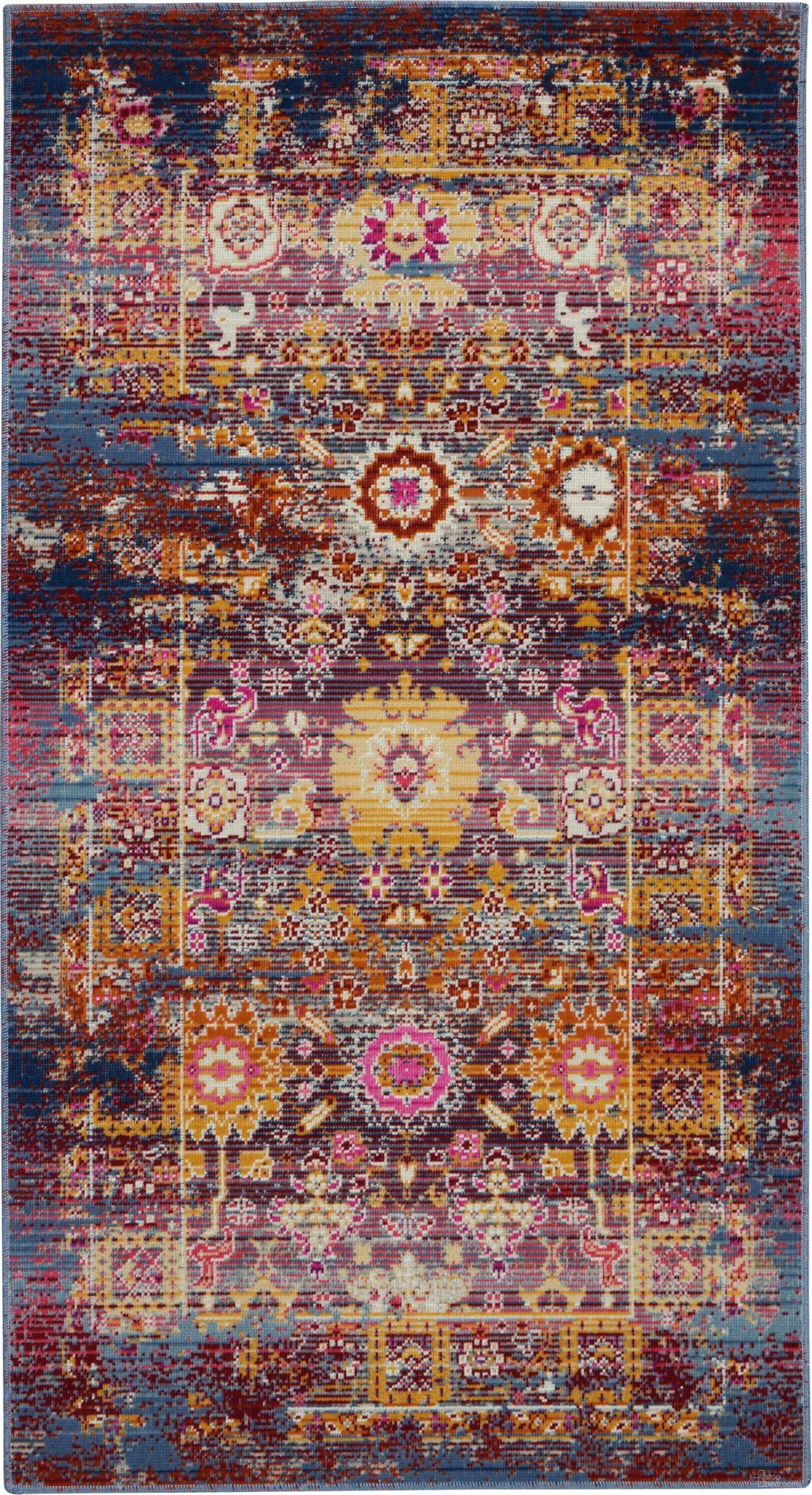 Vintage Kashan Red and Multicolor 2' x 4' Area Rug