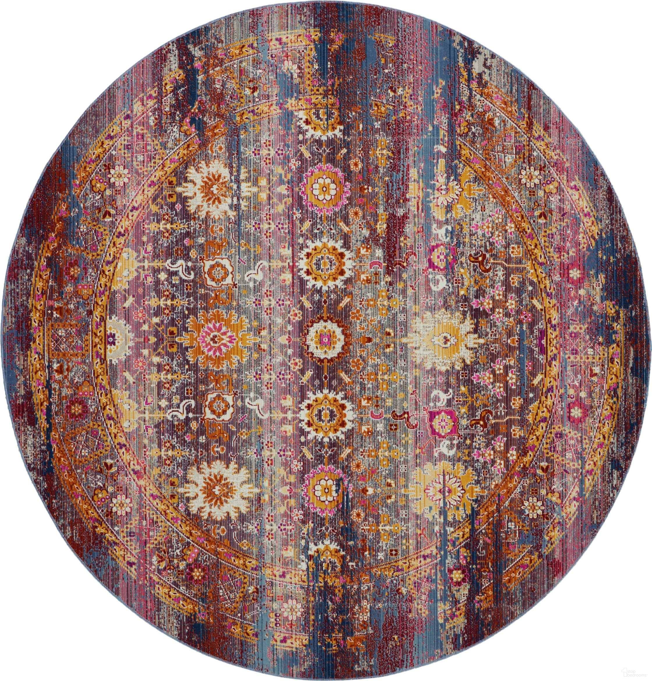 Vintage Kashan Red and Multicolor 4' x 4' Round Area Rug