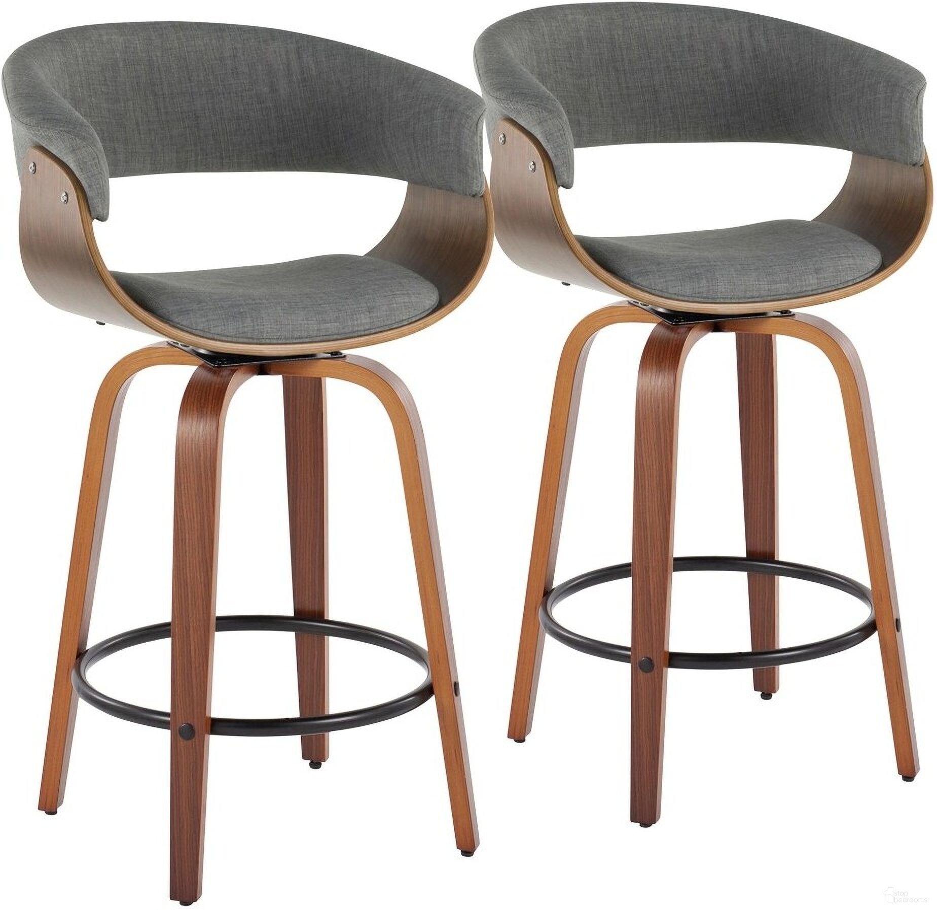 Vintage Mod 26 Inch Fixed Height Counter Stool Set of 2 In Gray