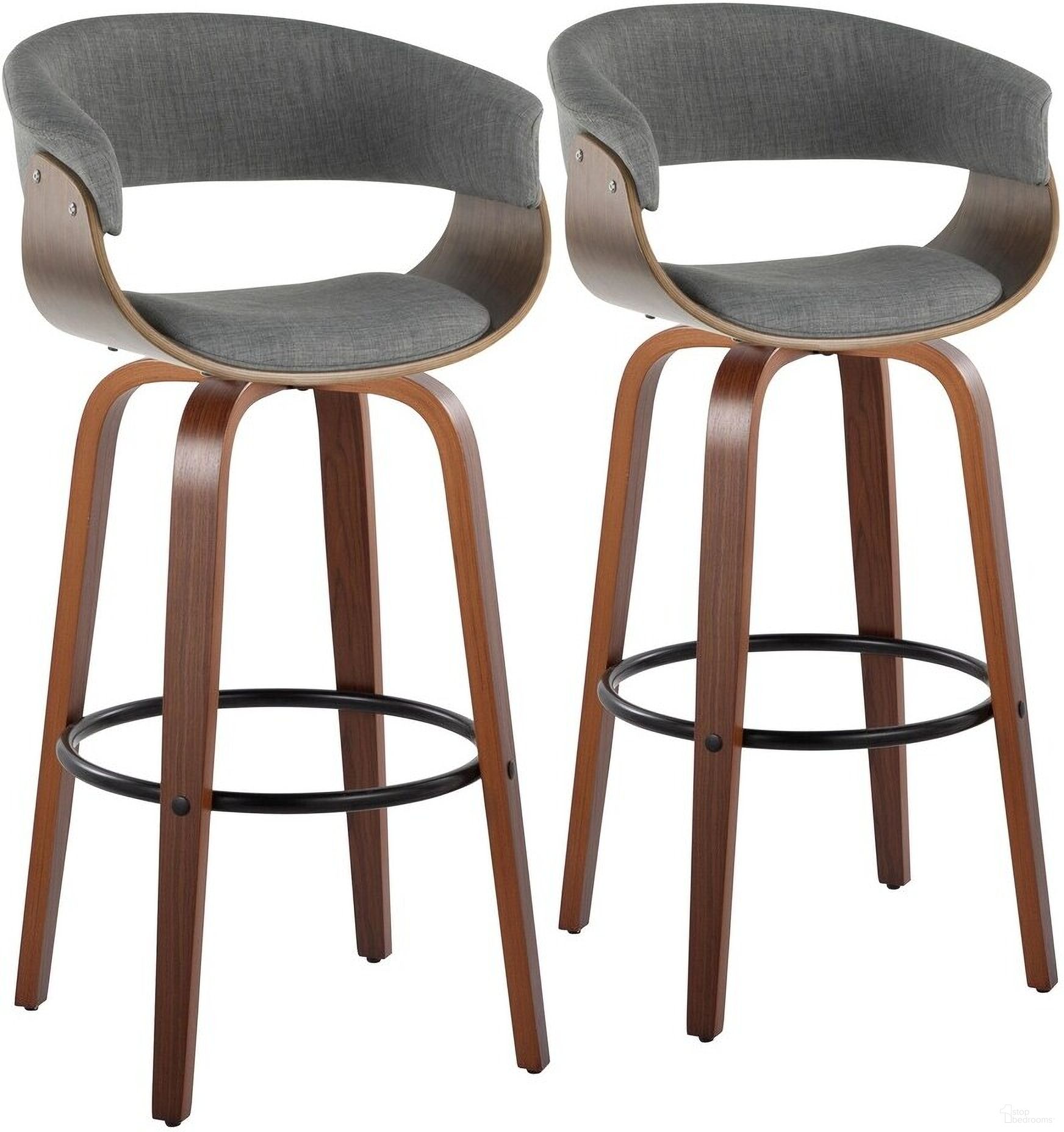 Vintage Mod 30 Inch Fixed Height Barstool Set of 2 In Light Gray/Black