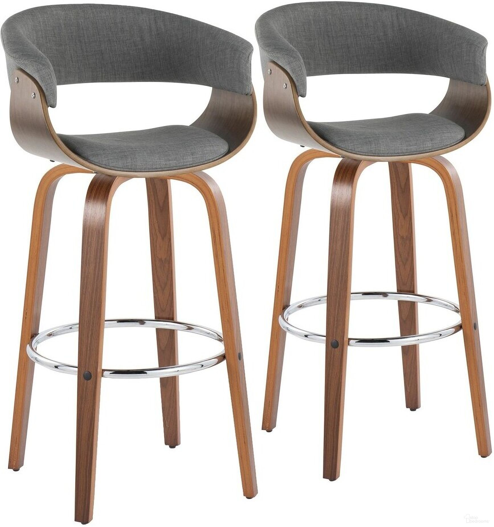 Vintage Mod 30 Inch Fixed Height Barstool Set of 2 In Light Gray/Chrome
