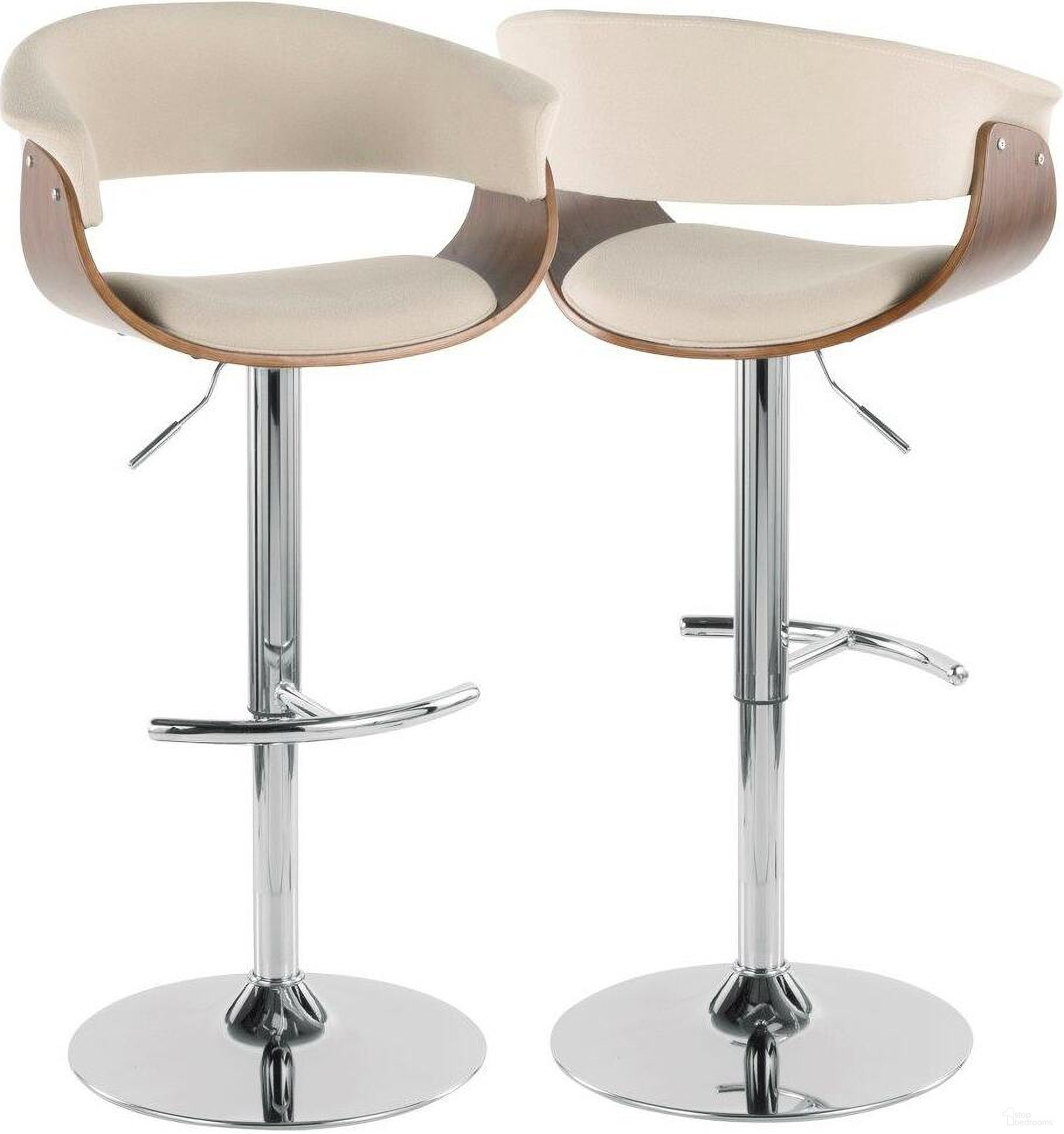 The appearance of Vintage Mod Mid-Century Modern Adjustable Barstool With Swivel In Walnut And Cream Fabric designed by Lumisource in the transitional interior design. This walnut piece of furniture was selected by 1StopBedrooms from Vintage Mod Collection to add a touch of cosiness and style into your home. Sku: BS-JY-VMO WL+C. Material: Wood.