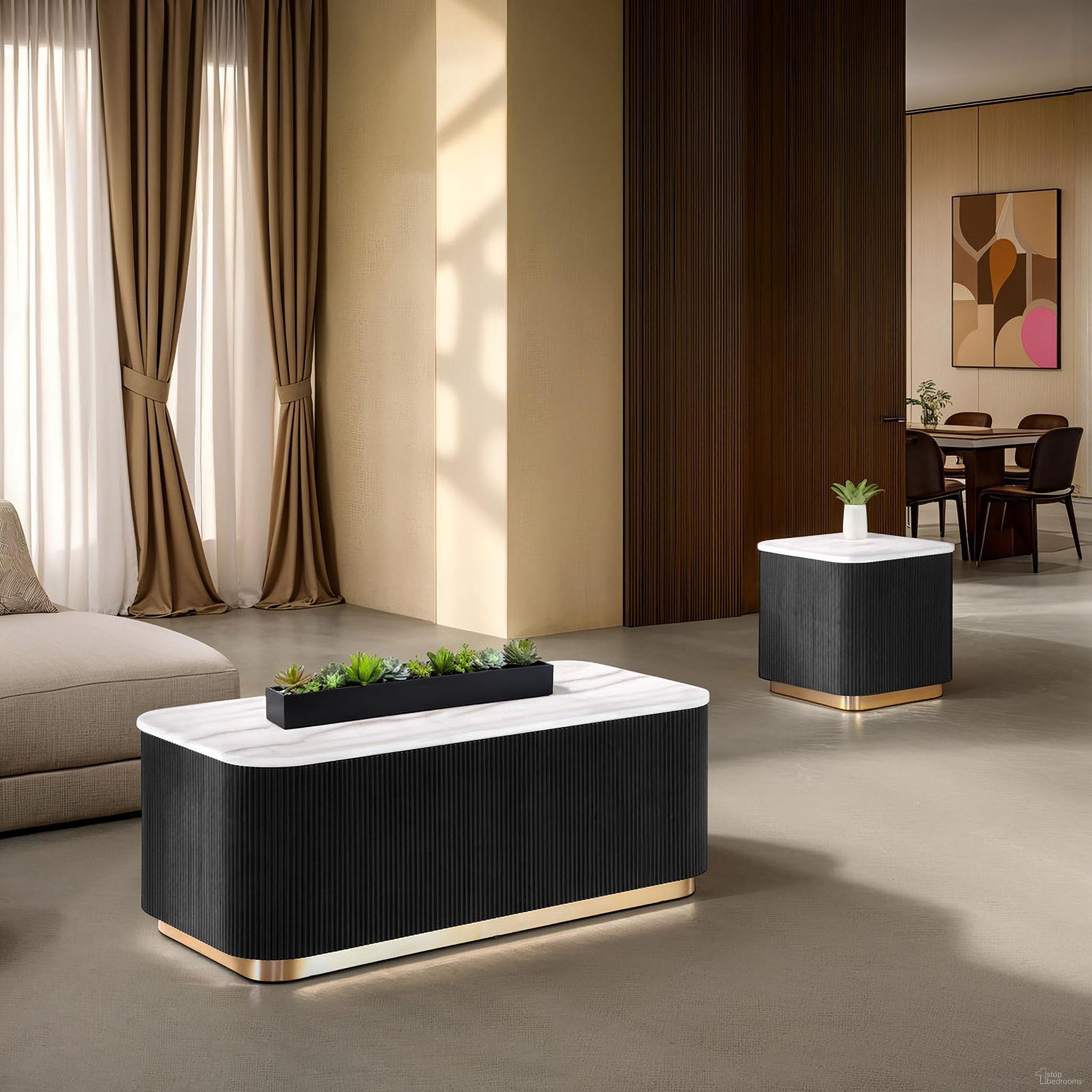 The appearance of Virden Rectangle Cocktail Table In Black/White/Gold designed by Furniture of America in the modern / contemporary interior design. This black/white/gold piece of furniture  was selected by 1StopBedrooms from Virden Collection to add a touch of cosiness and style into your home. Sku: FM47000BK-C. Material: Marble.
