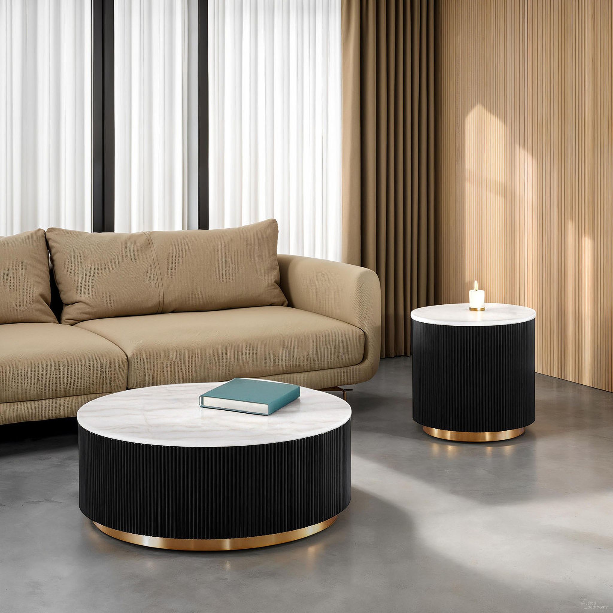 The appearance of Virden Round Occasional Table Set In Black/White/Gold designed by Furniture of America in the modern / contemporary interior design. This black/white/gold piece of furniture  was selected by 1StopBedrooms from Virden Collection to add a touch of cosiness and style into your home. Sku: FM47000BK-CR;FM47000BK-ER. Material: Engineered Wood.