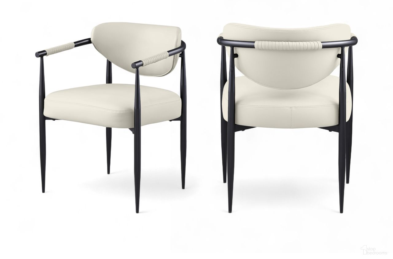 The appearance of Virella Vegan Leather Upholstered Dining Chair Set of 2 In Cream and Matte Black designed by Meridian in the modern / contemporary interior design. This cream and matte black piece of furniture  was selected by 1StopBedrooms from Virella Collection to add a touch of cosiness and style into your home. Sku: 829Cream-C. Chair Type: Arm Chair. Material: Vegan Leather.