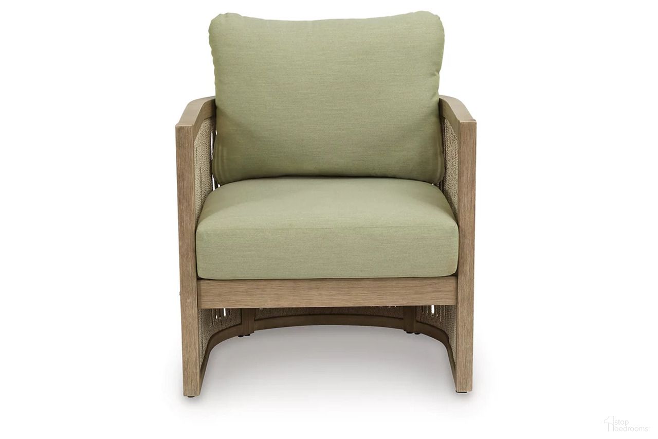 The appearance of Vision Lane Outdoor Lounge Chair Set of 2 In Green and Beige designed by Signature Design by Ashley in the modern / contemporary interior design. This green and beige piece of furniture  was selected by 1StopBedrooms from Vision Lane Collection to add a touch of cosiness and style into your home. Sku: NCP604-820. Material: Fabric.