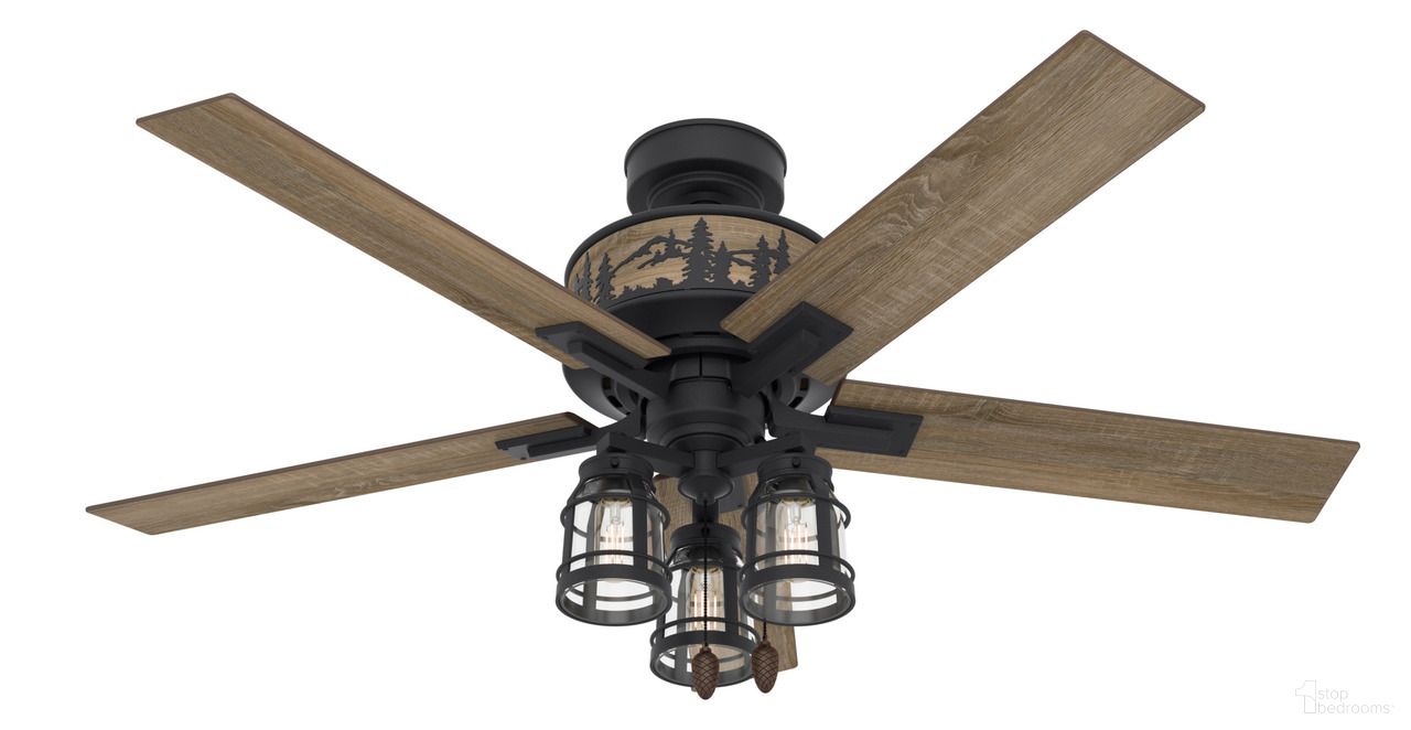 Vista 52 Inch Ceiling Fan with LED Light Kit and Pull Chain In Natural Black and Drift Oak