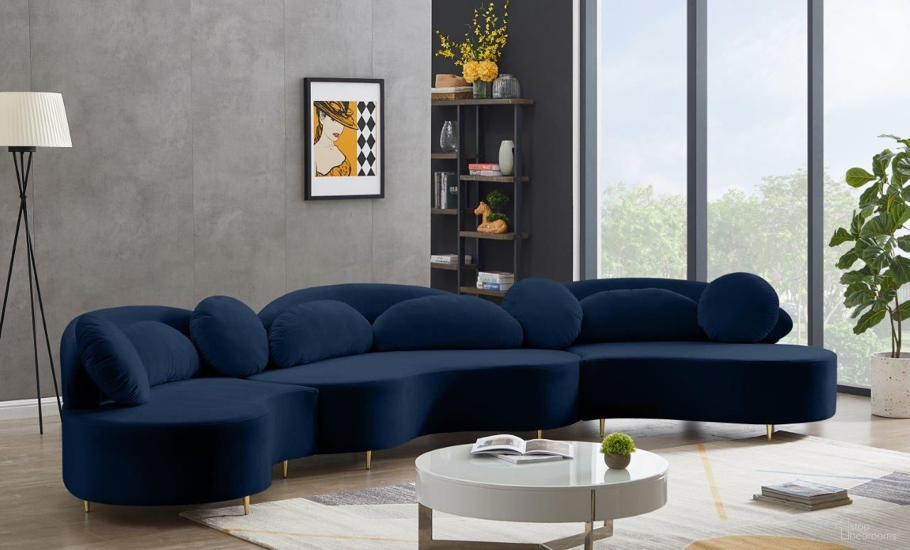 Vivacious 3-Piece Velvet Sectional In Navy