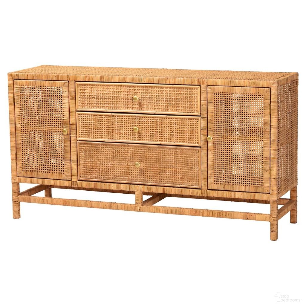 Vivan Handwoven Rattan and Wood 3-Drawer Storage Cabinet In Honey