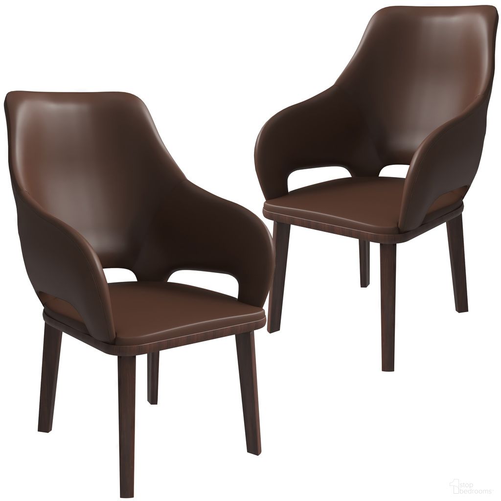 The appearance of Vivara Modern Dining Chair Set of 2 In Dark Brown designed by LeisureMod in the modern / contemporary interior design. This dark brown piece of furniture was selected by 1StopBedrooms from Vivara Collection to add a touch of cosiness and style into your home. Sku: VC23DBR2. Material: Leather. Chair Type: Arm Chair.