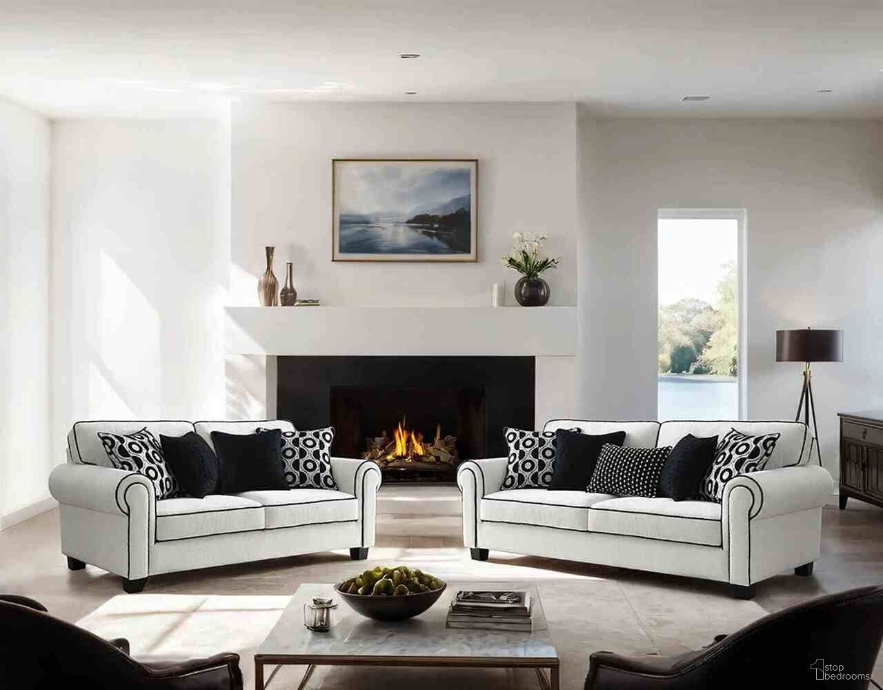The appearance of Viviani Living Room Set In White designed by Furniture of America in the transitional interior design. This white piece of furniture was selected by 1StopBedrooms from Viviani Collection to add a touch of cosiness and style into your home. Sku: FM61007WH-SF;FM61007WH-LV. Material: Chenille.