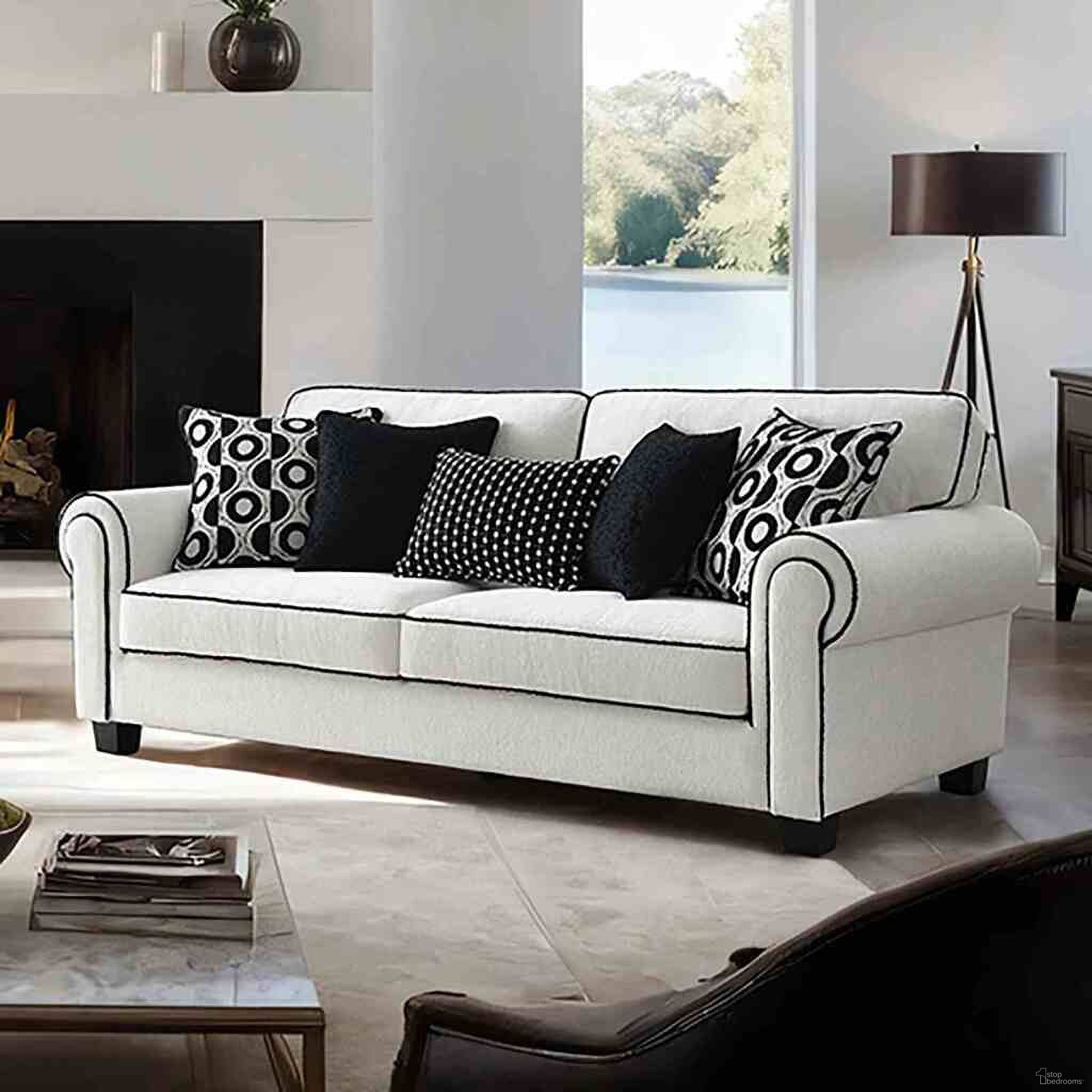 The appearance of Viviani Sofa In White designed by Furniture of America in the transitional interior design. This white piece of furniture was selected by 1StopBedrooms from Viviani Collection to add a touch of cosiness and style into your home. Sku: FM61007WH-SF. Material: Chenille.