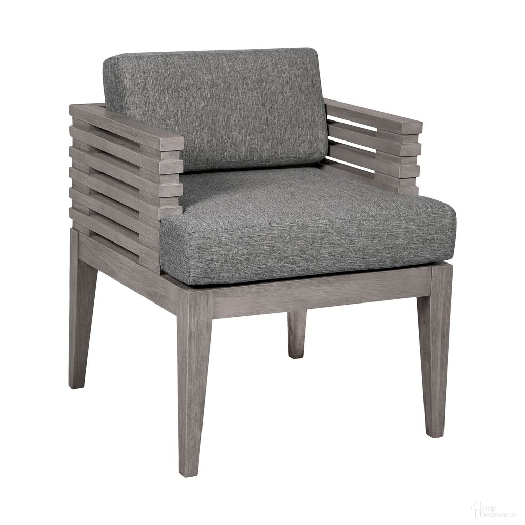 The appearance of Vivid Outdoor Patio Dining Chair In Gray designed by Armen Living in the modern / contemporary interior design. This gray piece of furniture was selected by 1StopBedrooms from Vivid Collection to add a touch of cosiness and style into your home. Sku: LCVISIEUCGRY. Material: Eucalyptus.