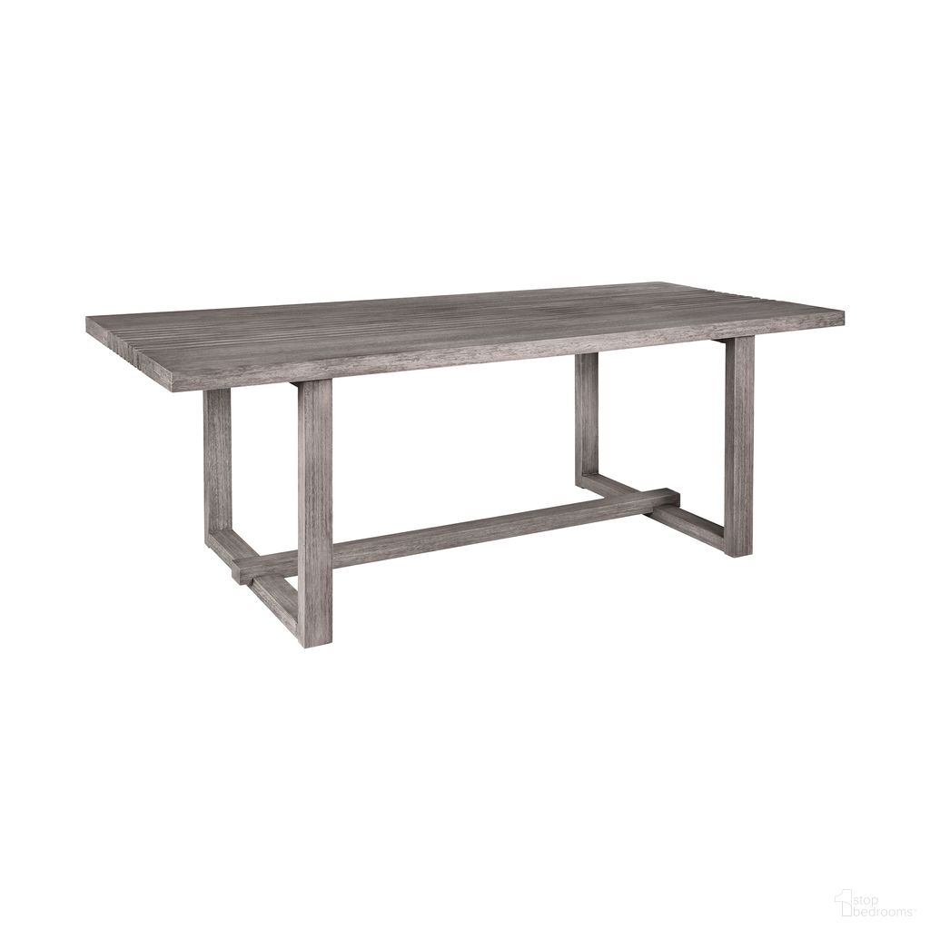 The appearance of Vivid Outdoor Patio Dining Table In Gray Eucalyptus designed by Armen Living in the modern / contemporary interior design. This gray eucalyptus piece of furniture was selected by 1StopBedrooms from Vivid Collection to add a touch of cosiness and style into your home. Sku: LCVIDIGRYEUC. Table Base Style: Trestle. Table Top Shape: Rectangular. Material: Eucalyptus.