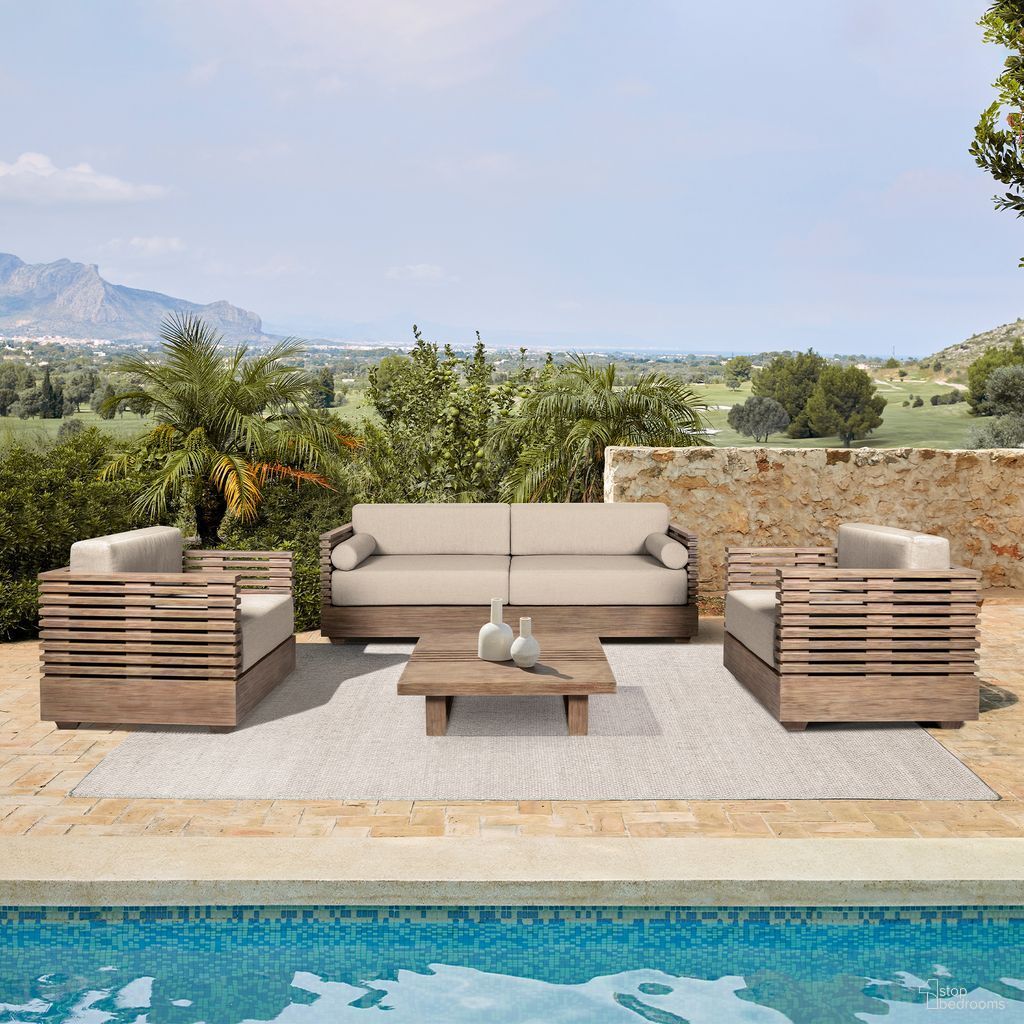 The appearance of Vivid Outdoor Patio Living Room Set In Light Eucalyptus designed by Armen Living in the modern / contemporary interior design. This light eucalyptus piece of furniture was selected by 1StopBedrooms from Vivid Collection to add a touch of cosiness and style into your home. Sku: LCVISOEUCTP;LCVICHEUCTP. Material: Eucalyptus.