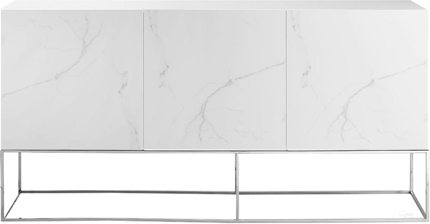 The appearance of Vizzione Marbled Porcelain Buffet with Storage In White designed by Casabianca Home in the modern / contemporary interior design. This white piece of furniture was selected by 1StopBedrooms from Vizzione Collection to add a touch of cosiness and style into your home. Sku: US-1411WHMAR. Material: Porcelain.
