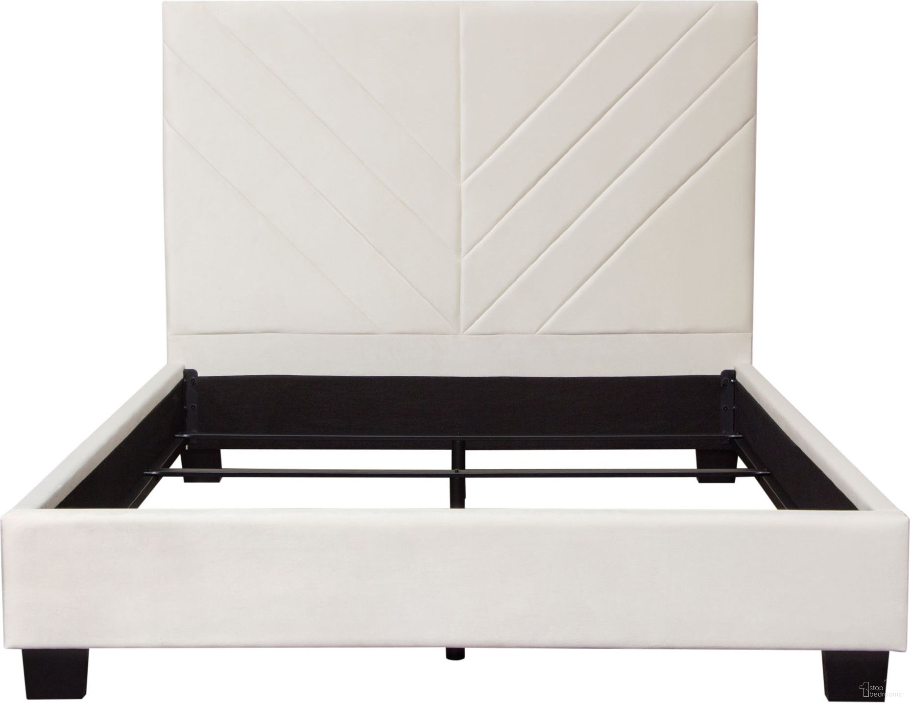 Vogue Eastern King Bed with 54 Inch Headboard in Light Cream Velvet