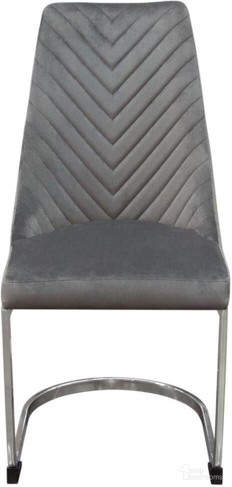 Vogue Dining Chairs Set of 2 In Grey Velvet With Polished Silver Metal Base