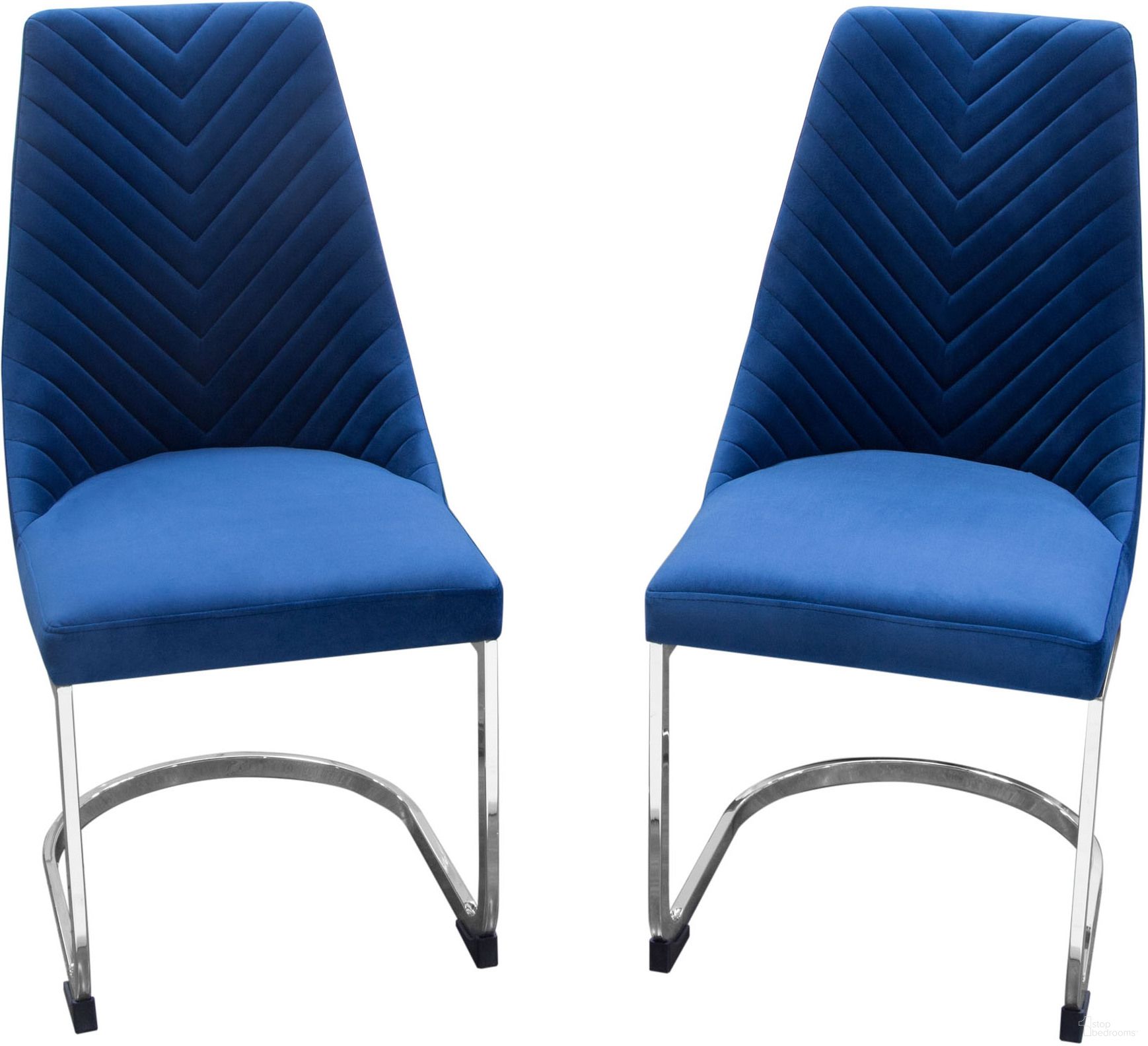 Vogue Set of 2 Dining Chairs in Navy Blue Velvet with Polished Silver Metal Base