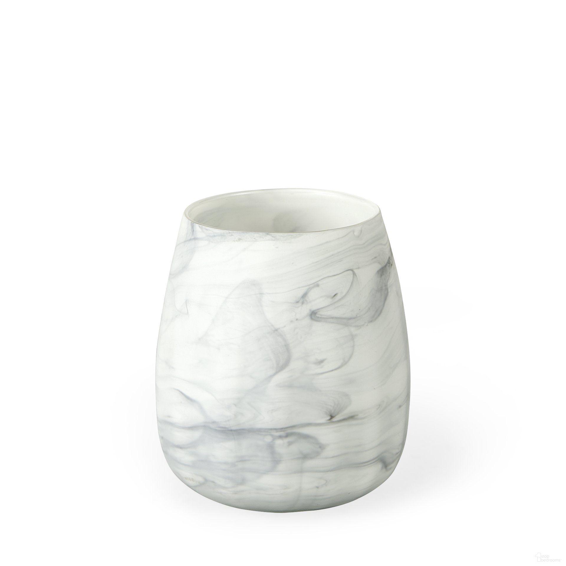 Volta I Glass Abstract Pattern Short Vase In Gray and Cream