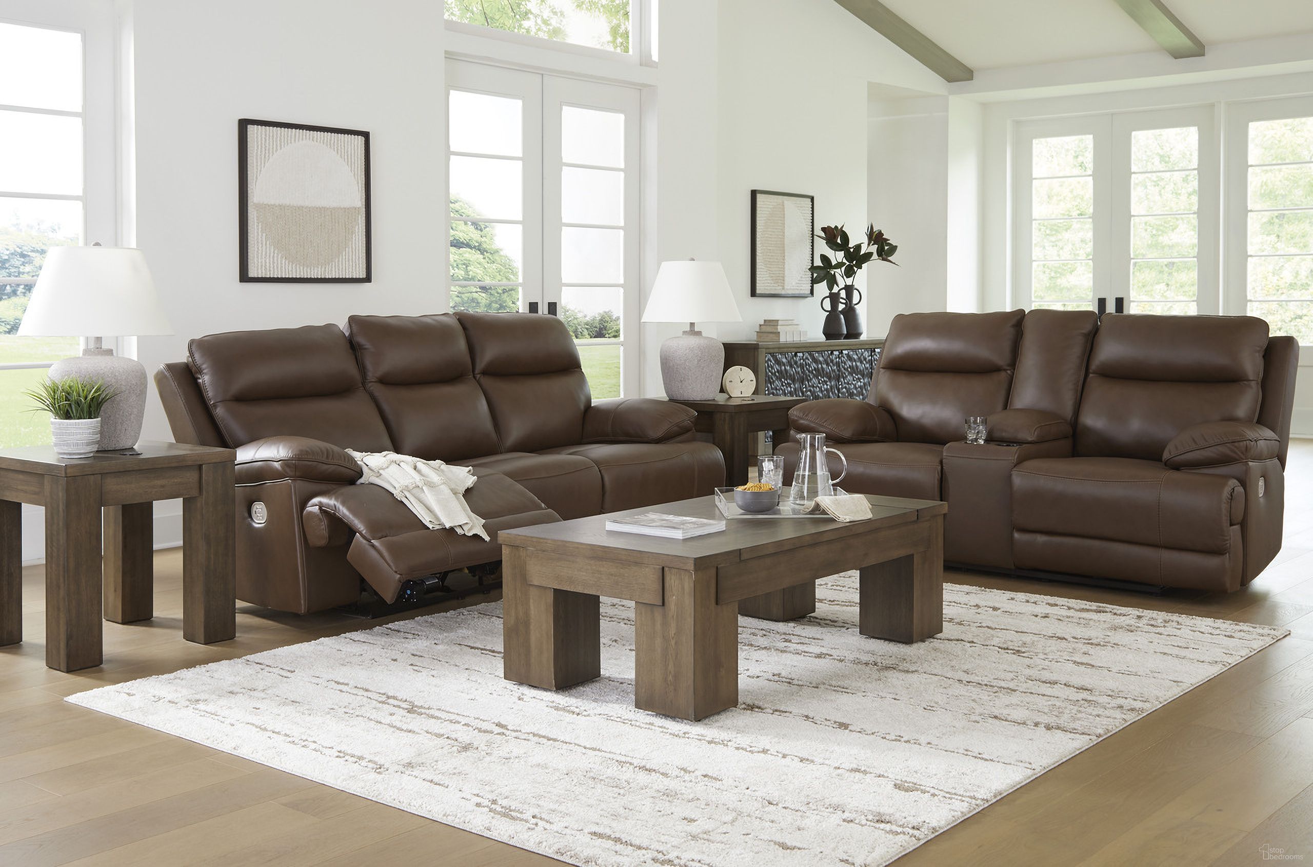 The appearance of VonRyan Power Reclining Living Room Set In Tobacco designed by Signature Design by Ashley in the modern / contemporary interior design. This tobacco piece of furniture was selected by 1StopBedrooms from VonRyan Collection to add a touch of cosiness and style into your home. Sku: U1040015;U1040018. Material: Leather Match.