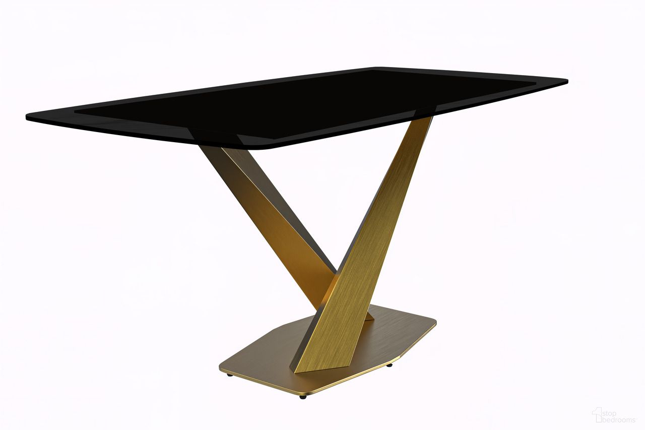 The appearance of Voren 55 Inch Dining Table In Black designed by LeisureMod in the modern / contemporary interior design. This black piece of furniture  was selected by 1StopBedrooms from Voren Collection to add a touch of cosiness and style into your home. Sku: VTG-55BL-G. Table Base Style: Pedestal. Table Top Shape: Rectangular. Material: Stainless Steel. Size: 32" x 55".