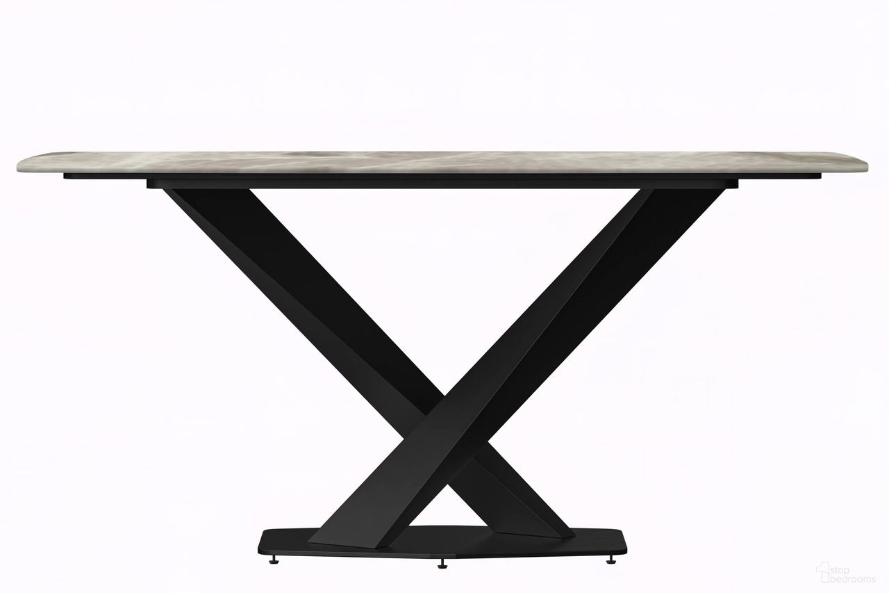 The appearance of Voren 62 Inch Dining Table with Sintered Stone Top In Dark Grey and Black designed by LeisureMod in the modern / contemporary interior design. This dark grey and black piece of furniture  was selected by 1StopBedrooms from Voren Collection to add a touch of cosiness and style into your home. Sku: VTBL-62DGR-S. Table Base Style: Pedestal. Material: Stone. Table Top Shape: Rectangular. Size: 32" x 62".