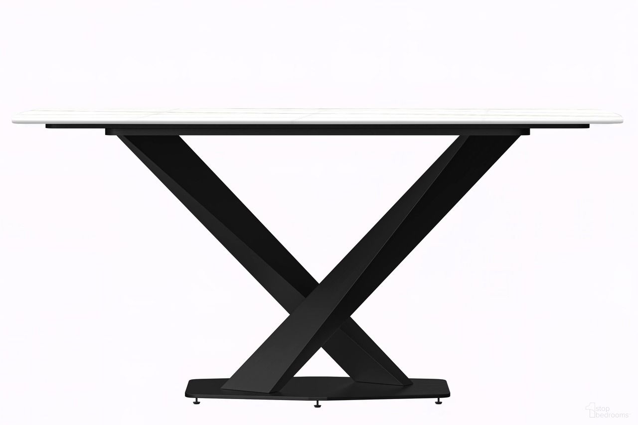 Voren 71 Inch Dining Table with Sintered Stone Top In White/Gold and Black